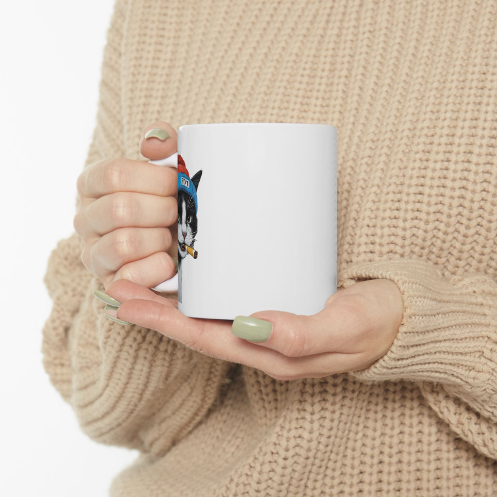 FDT Cool Cat Ceramic Mug - Fun Gift for Cat Lovers, Unique Coffee Mug, Whimsical Cat Mug, Pet Lover Gift, Quirky Tea Mug