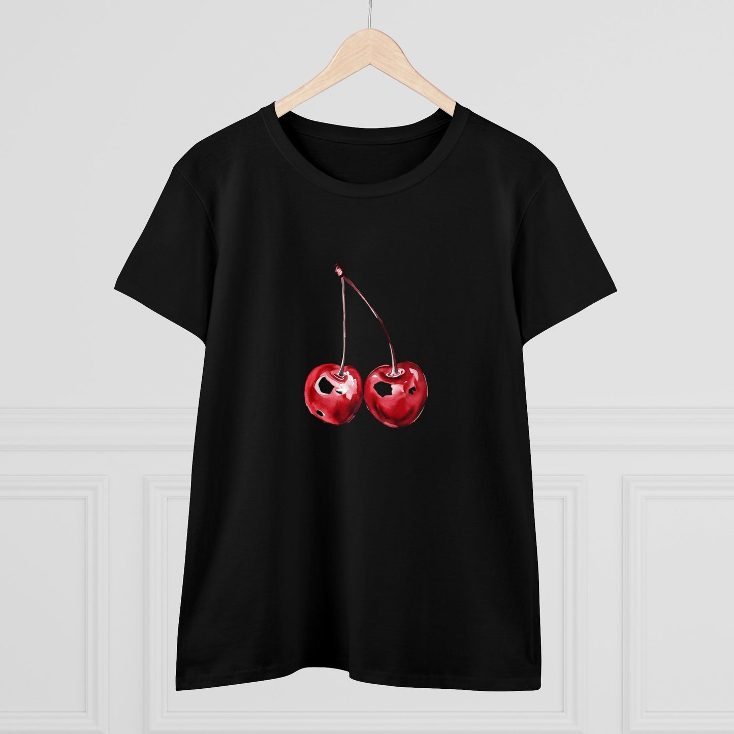 Cherries Tee, Fruit Graphic Shirt, Summer Vibes Top, Women's Cotton T-Shirt, Retro Cherry Print Clothing, Food Lover Gift