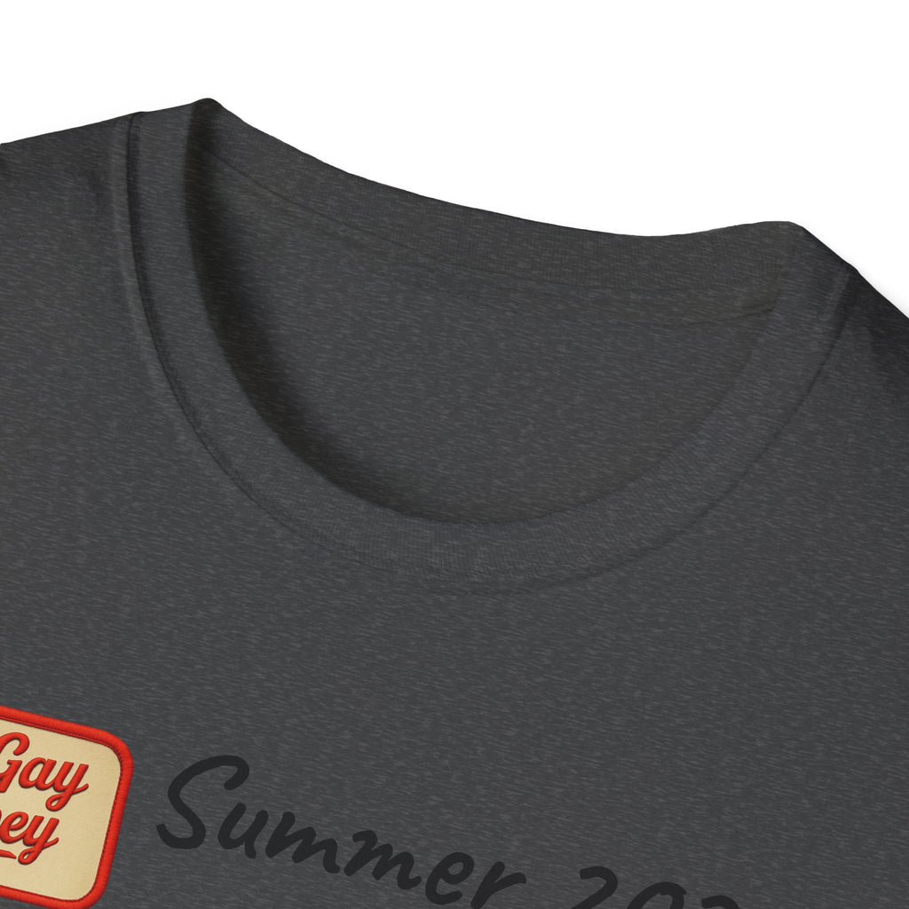 Summer 2025 Merit Badges carnival Unisex Softstyle T-Shirt, Gay Summer Apparel, Camp Vibes Tee, Unique Gifts, Casual Wear for Parties