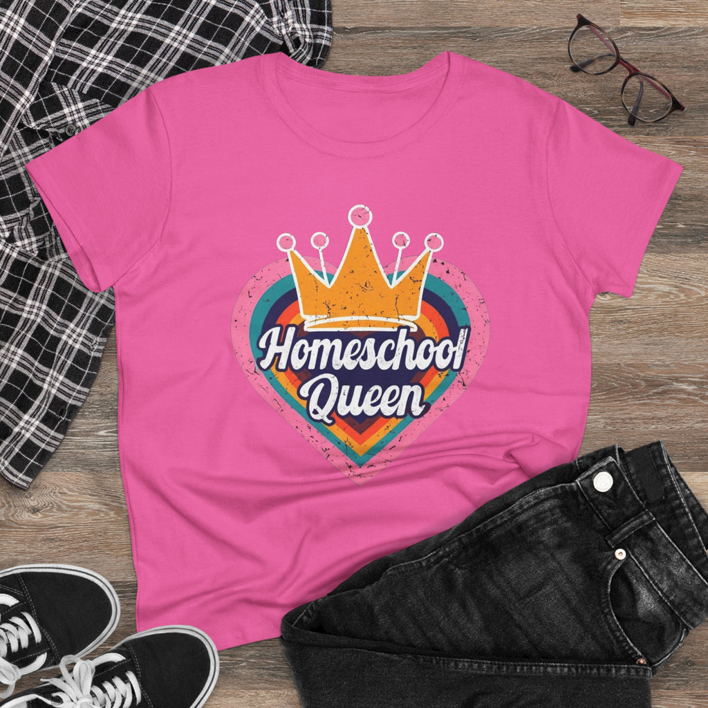 Homeschool Queen Cotton Tee, Cute Tee for Moms, Colloquial Gift for Homeschoolers, Fun Educational Apparel, Perfect for Back to School