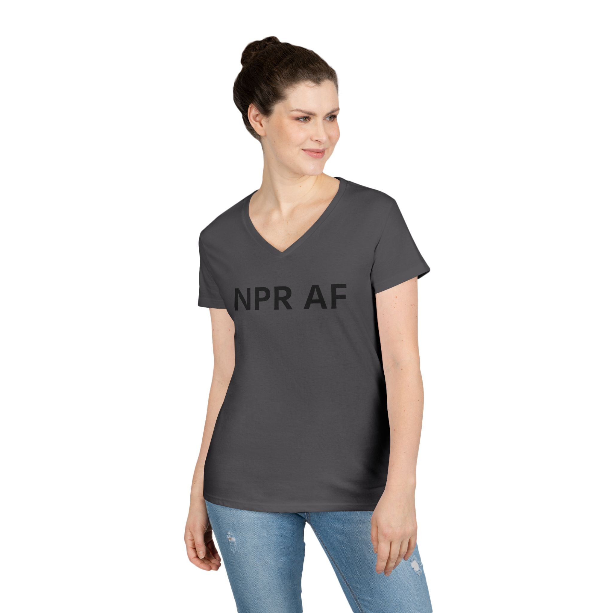 NPR AF Ladies' V-Neck T-Shirt - Comfy Casual Tee, Perfect Gift for NPR Lovers, anti Trump Mother's Day, Birthdays, and More!