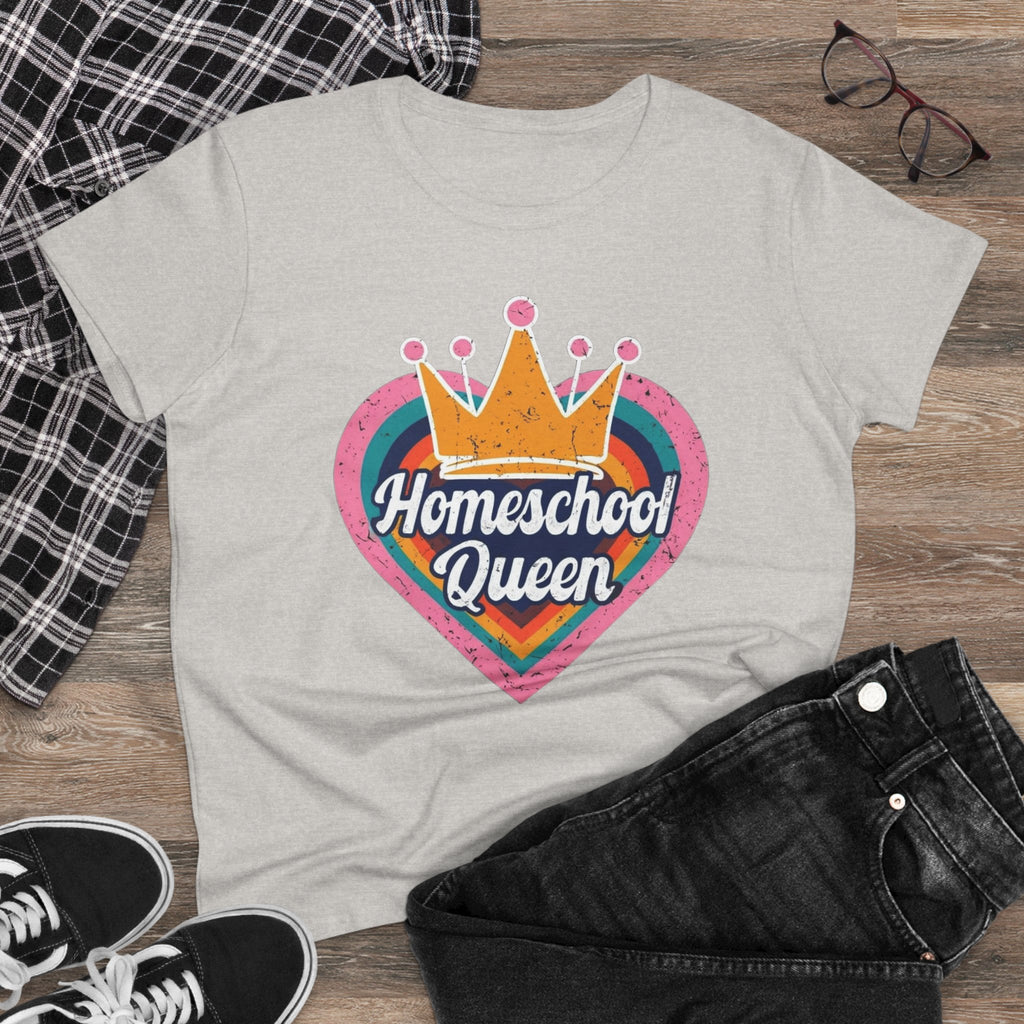 Homeschool Queen Cotton Tee, Cute Tee for Moms, Colloquial Gift for Homeschoolers, Fun Educational Apparel, Perfect for Back to School