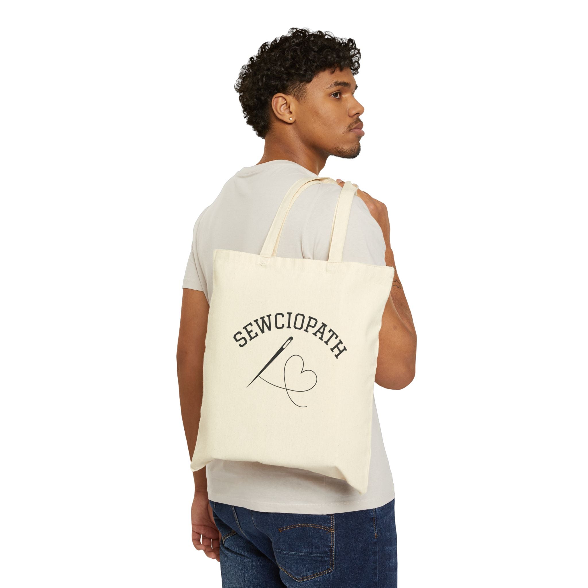 Sewciopath Tote Bag perfect gift for sewing lovers. Image on front and back of tote.