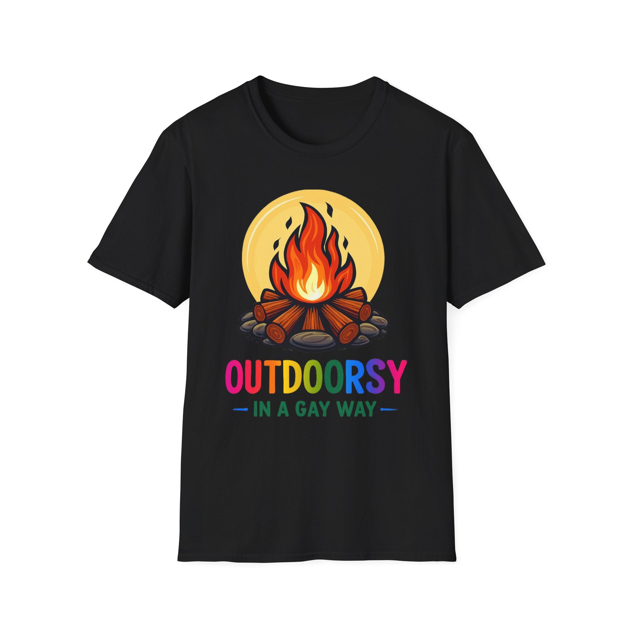 Outdoorsy Pride Unisex T-Shirt, Camping Tee, LGBTQ+ Apparel, Summer Festival Shirt, Queer Outdoor Adventure Top, Gift for Campers