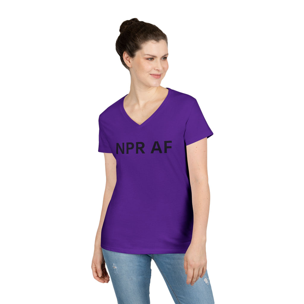 NPR AF Ladies' V-Neck T-Shirt - Comfy Casual Tee, Perfect Gift for NPR Lovers, anti Trump Mother's Day, Birthdays, and More!