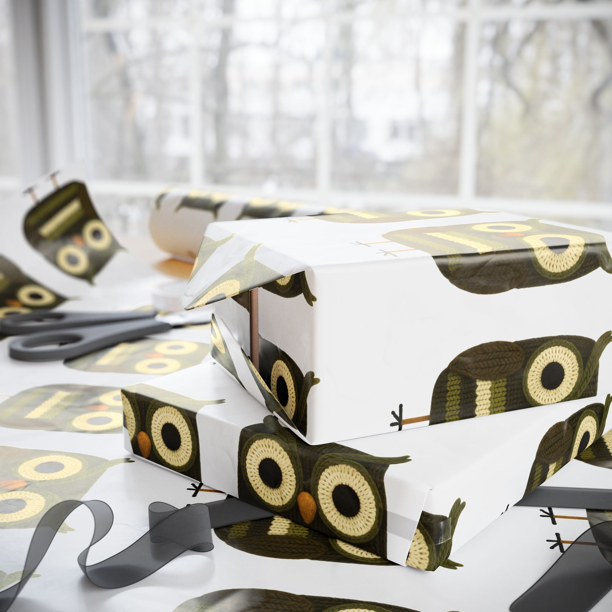 Wrapping Paper Roll - crocheted Owl Pattern Gift Wrap for Nature Lovers