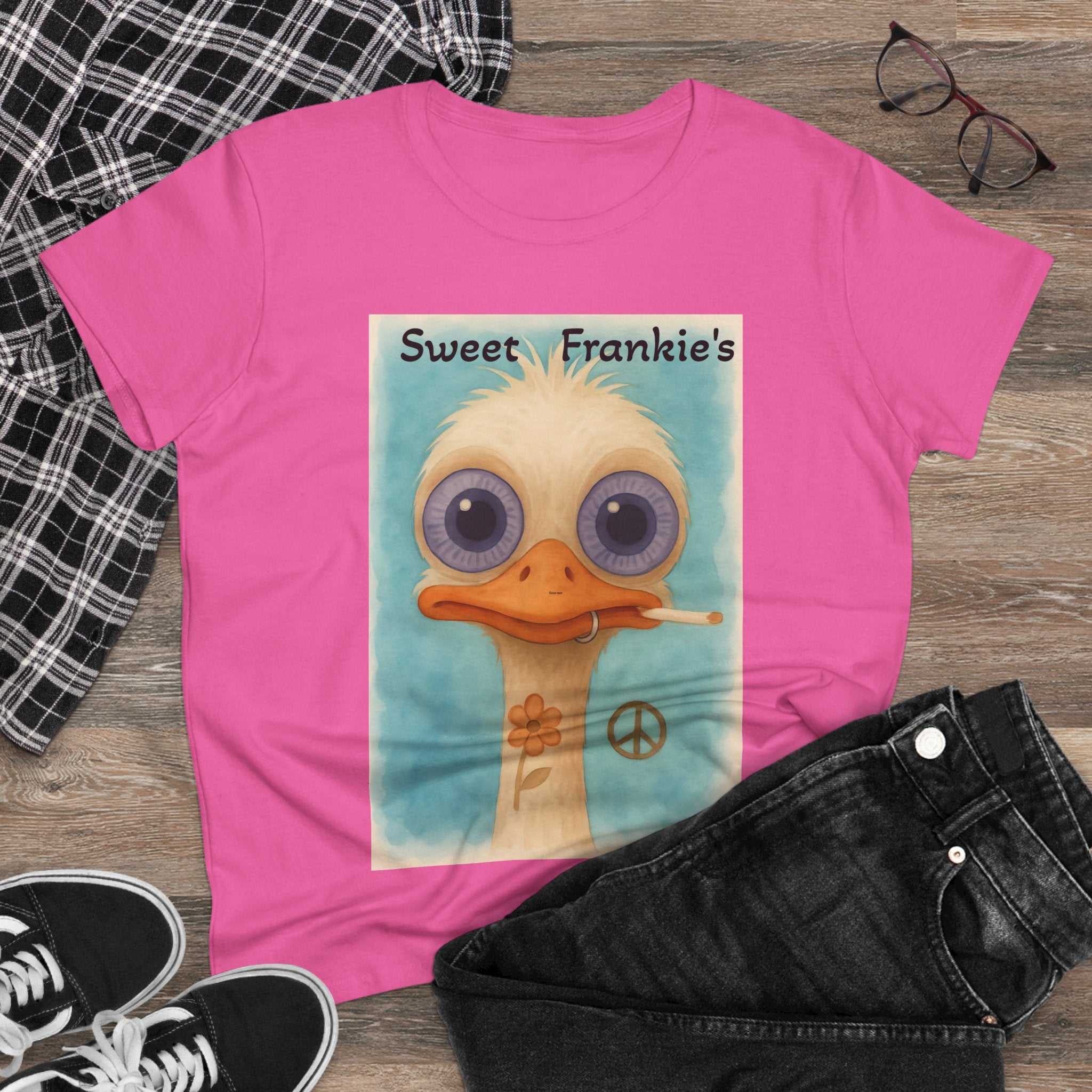 T-Shirt, Sweet Frankies Ostrich Graphic Tee, Funny Tee, Women's Graphic Shirt, Gift for Her, Women's Cotton Shirt social justice wear