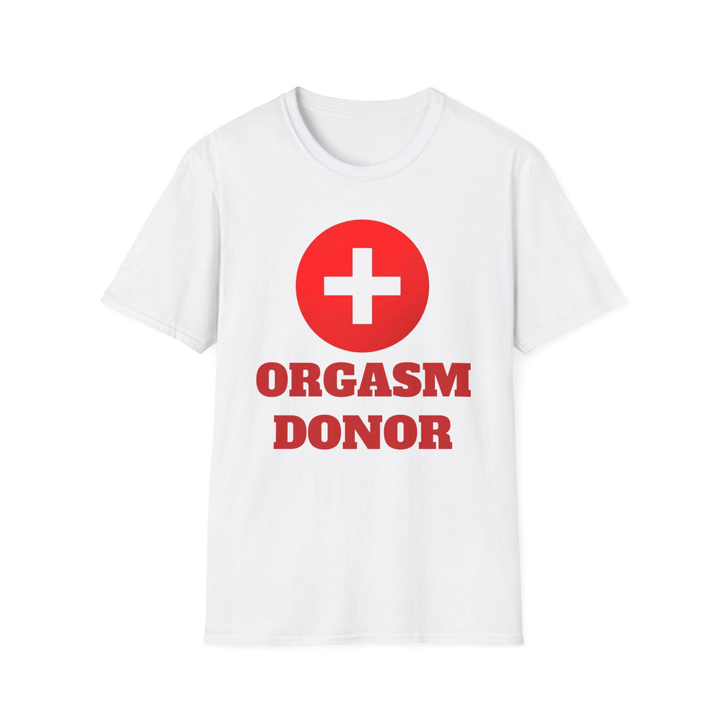 Funny Orgasm Donor Red Cross Unisex T-Shirt, Saving Lives Tee, Humorous Graphic Shirt, Naughty Gag Gift, Hilarious Adult Tee