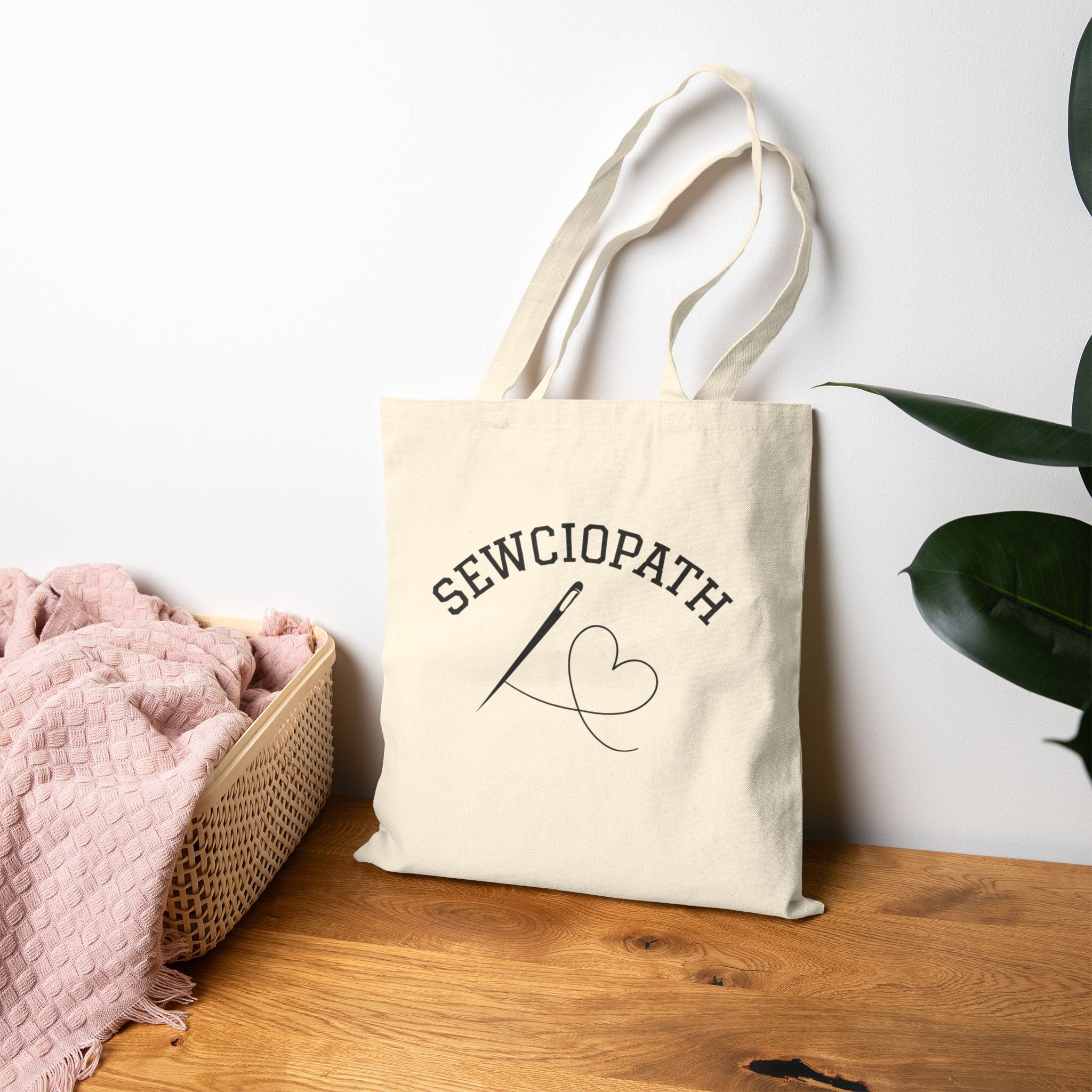 Sewciopath Tote Bag perfect gift for sewing lovers. Image on front and back of tote.