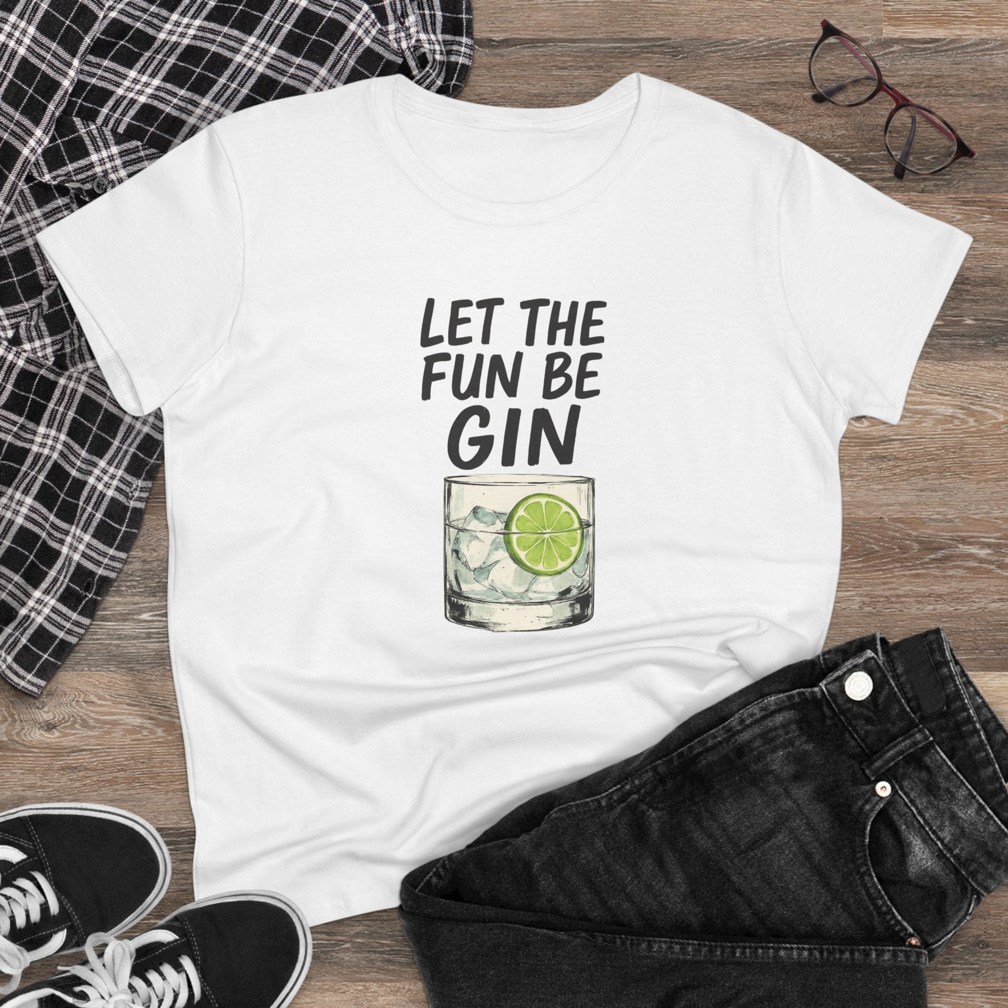 Let the Fun Be Gin Summer Party Cocktail Gift, Womans Tee, Graphic Top, Cotton Shirt, Funny Drinking Tee Gin and Tonic