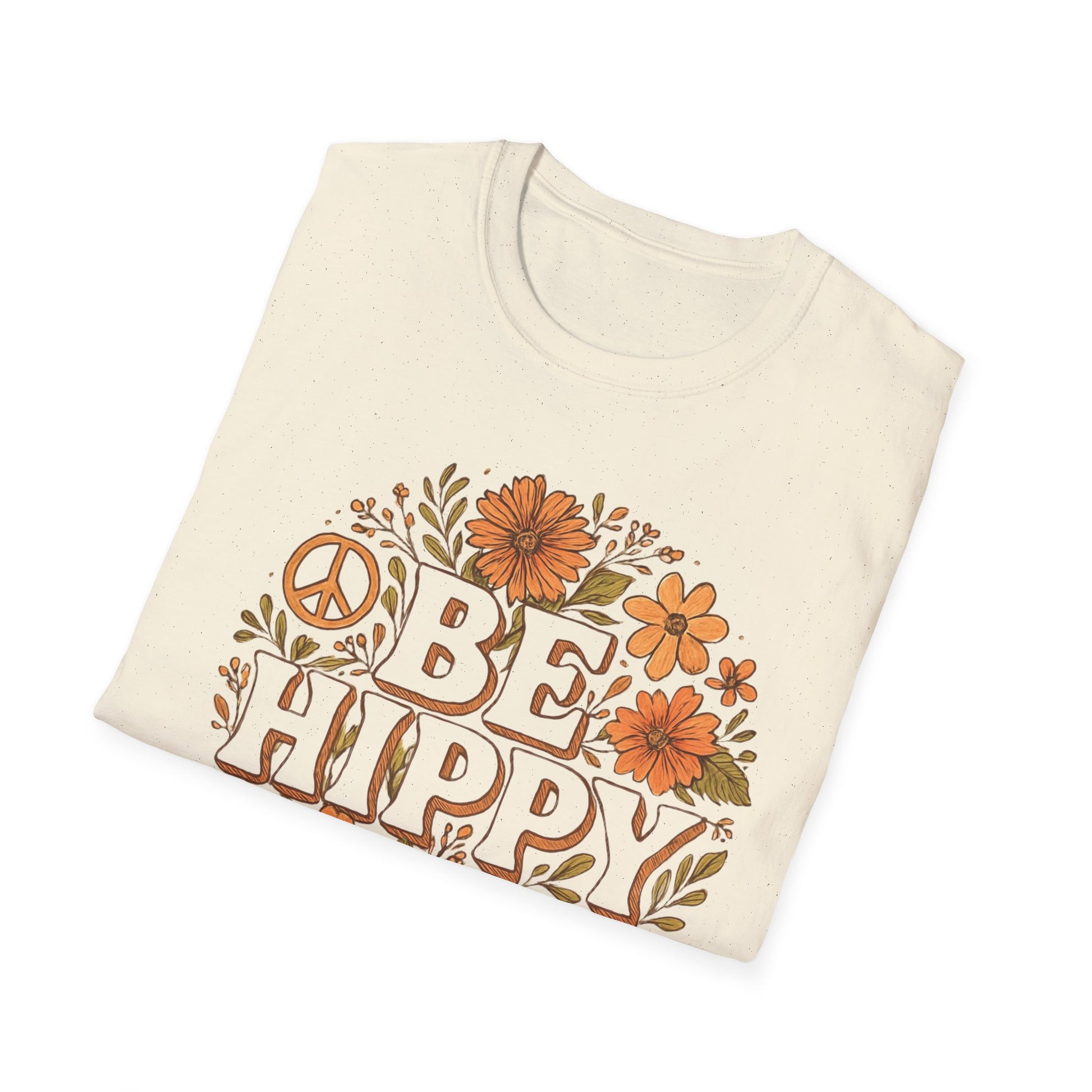 Be Hippy Happy T-Shirt, Boho Tee, Groovy Shirt, Positive Vibes Top, Unisex T Shirt for Men and Women, Be Hippy Be Happy Design