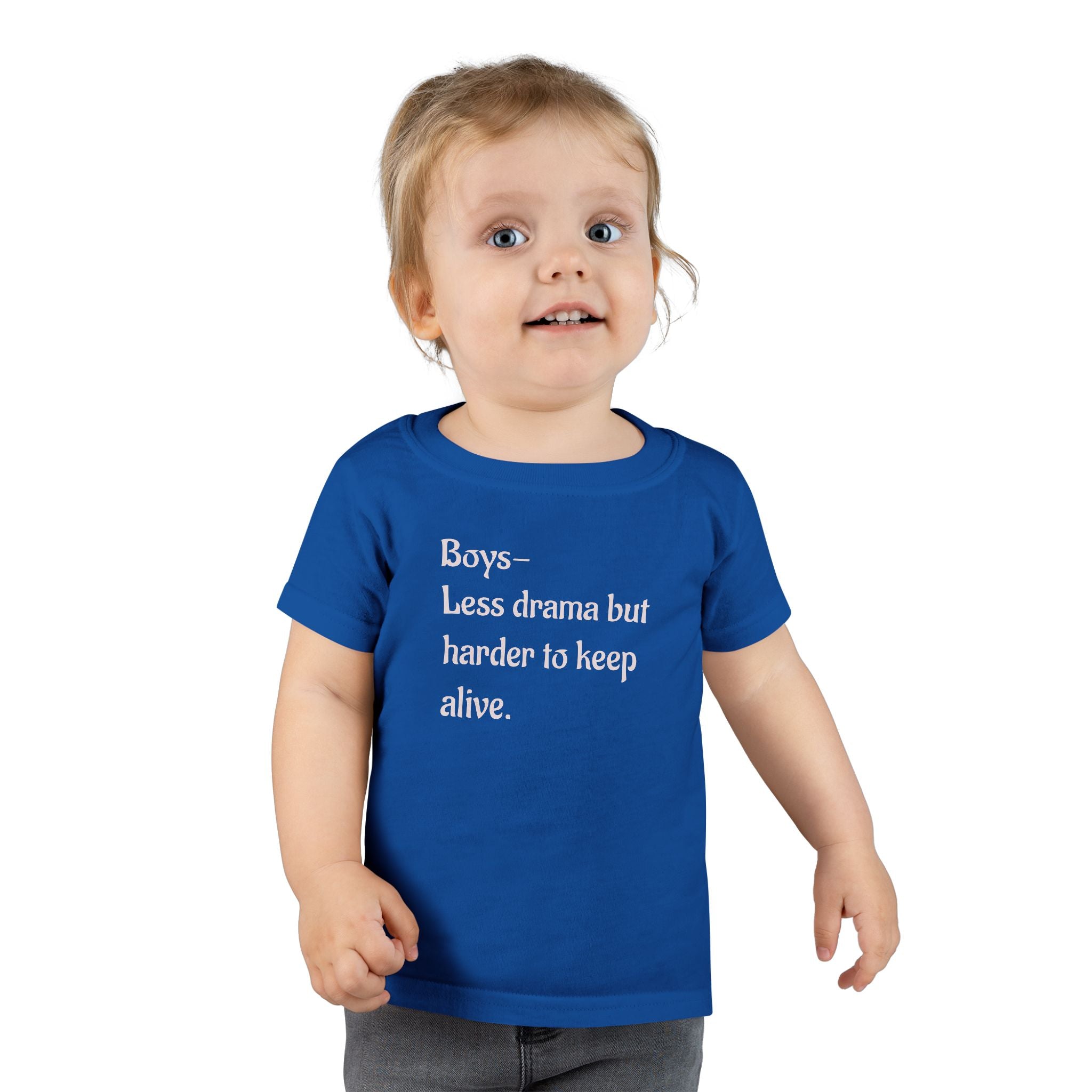 Boys less drama, but harder to keep alive.Toddler T-Shirt with Sweet Message, boy mom Kids Tee, Baby Shower Gift, Toddler T Playdate Outfit