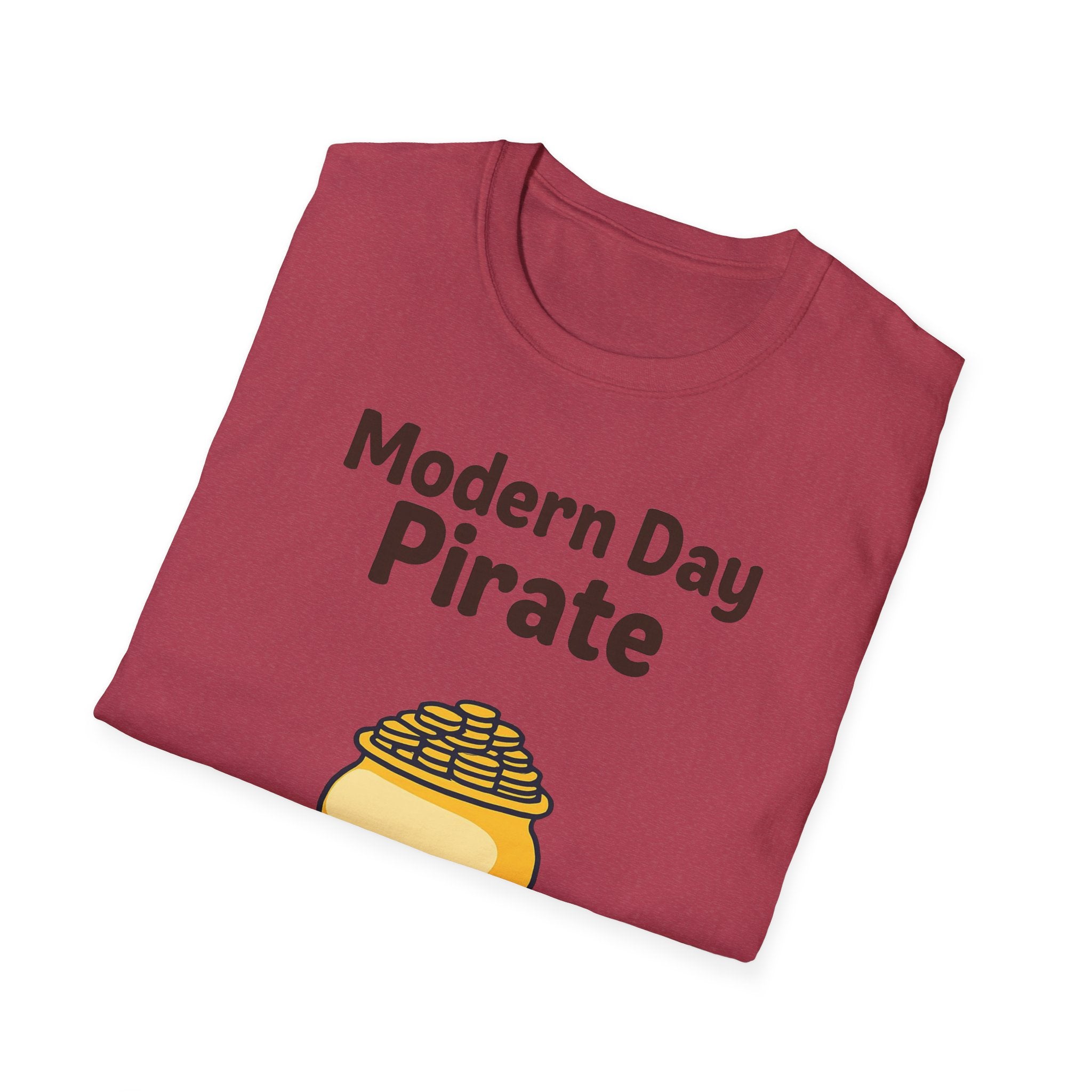 Modern Day Pirate Metal Detector T-Shirt, Relic Coin History Tee, Unisex Softstyle Top, Treasure Hunter Gift, Pirate Lover Shirt