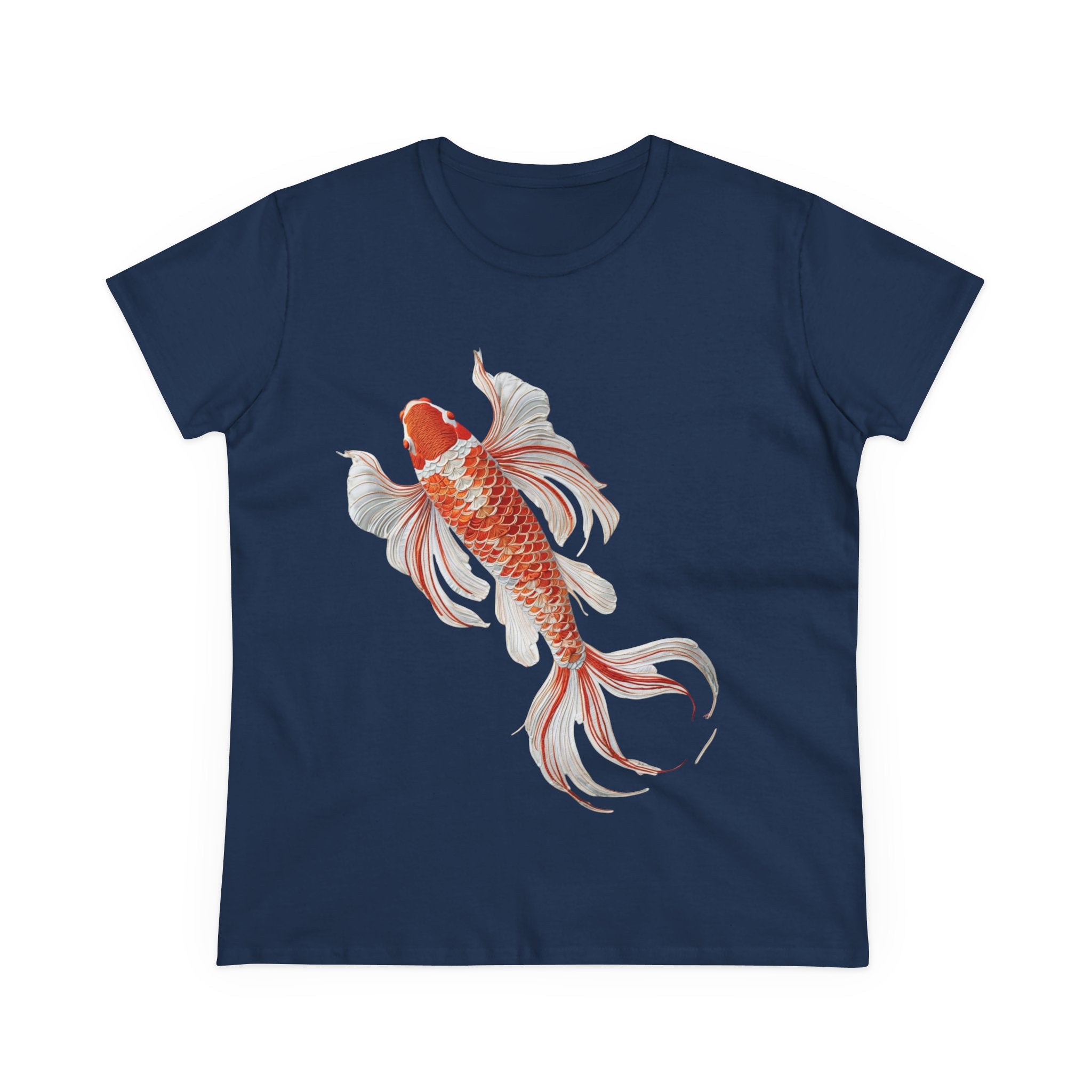Koi Fish Design Tee for Women, Casual Summer Top, Gift for Nature Lovers, Artistic Cotton Shirt, Ocean Vibe Tee, Everyday Wear