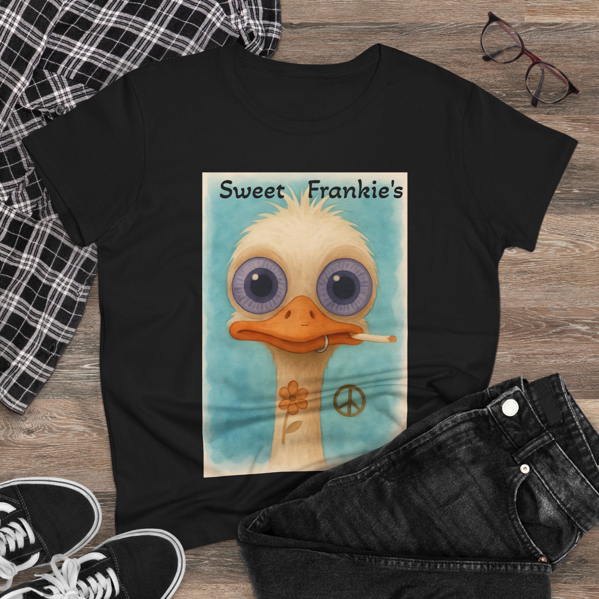 T-Shirt, Sweet Frankies Ostrich Graphic Tee, Funny Tee, Women's Graphic Shirt, Gift for Her, Women's Cotton Shirt social justice wear
