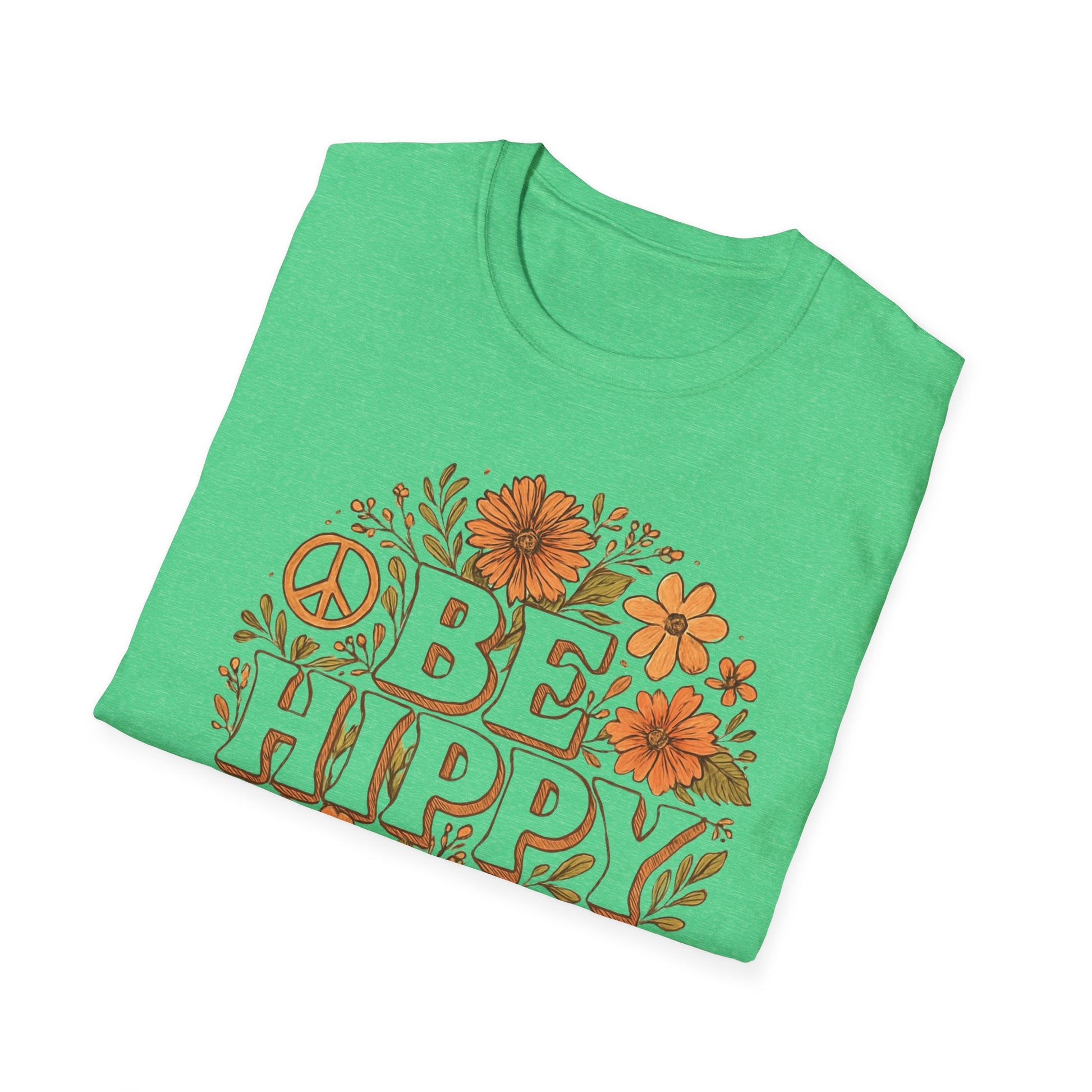 Be Hippy Happy T-Shirt, Boho Tee, Groovy Shirt, Positive Vibes Top, Unisex T Shirt for Men and Women, Be Hippy Be Happy Design