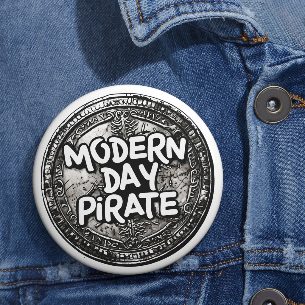 Metal Detecting Pin Buttons, Pirate Theme, Custom Design, Fun Gift for Treasure Hunters, Modern Pirate Accessories, Unique Button Badge