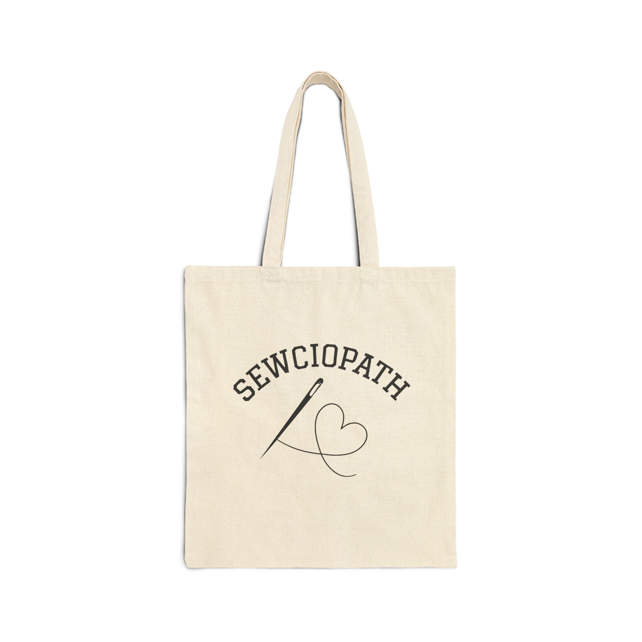 Sewciopath Tote Bag perfect gift for sewing lovers. Image on front and back of tote.