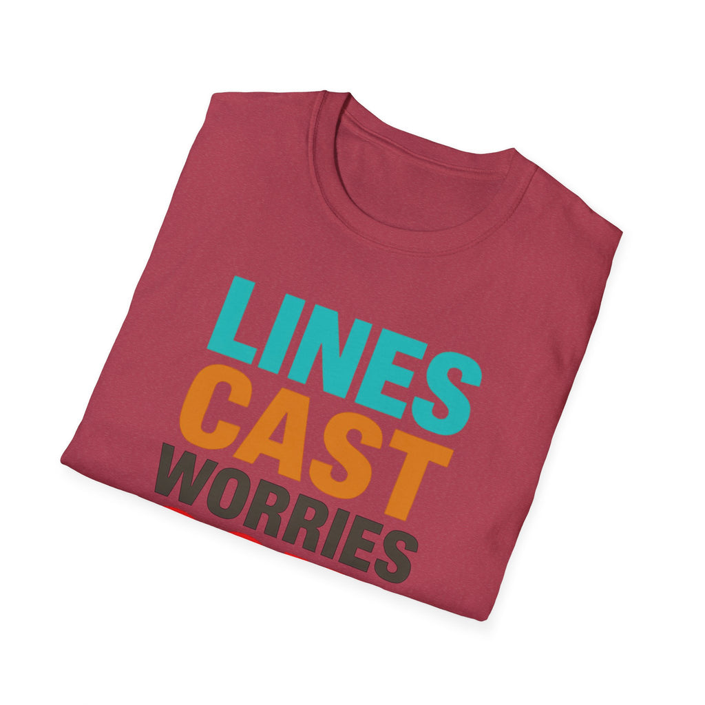 Relaxing Lines cast worries gone T-Shirt - Unisex Softstyle Tee, Casual Wear, Gift for Fishermen, Summer Vibes, Relaxation Shirt