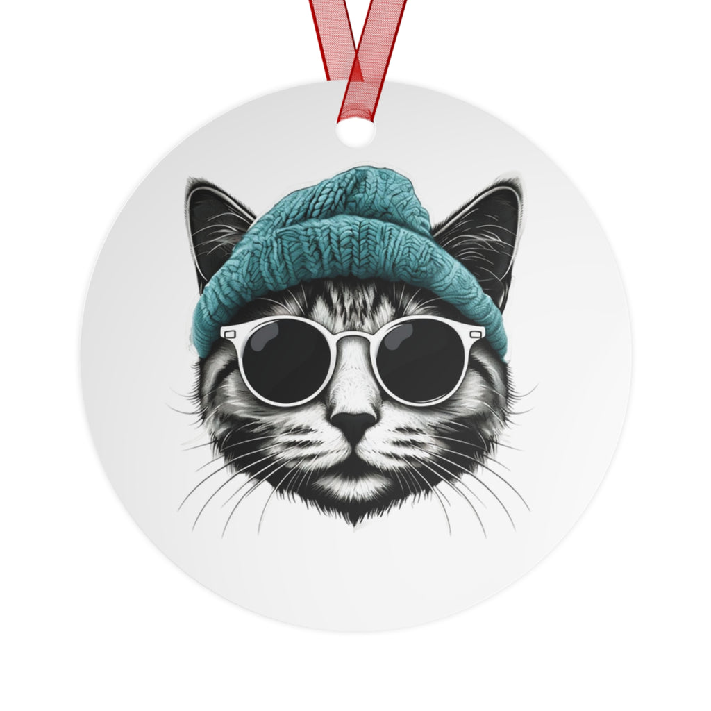 Cat Metal Ornament cool cat, and a beanie metal Christmas ornament