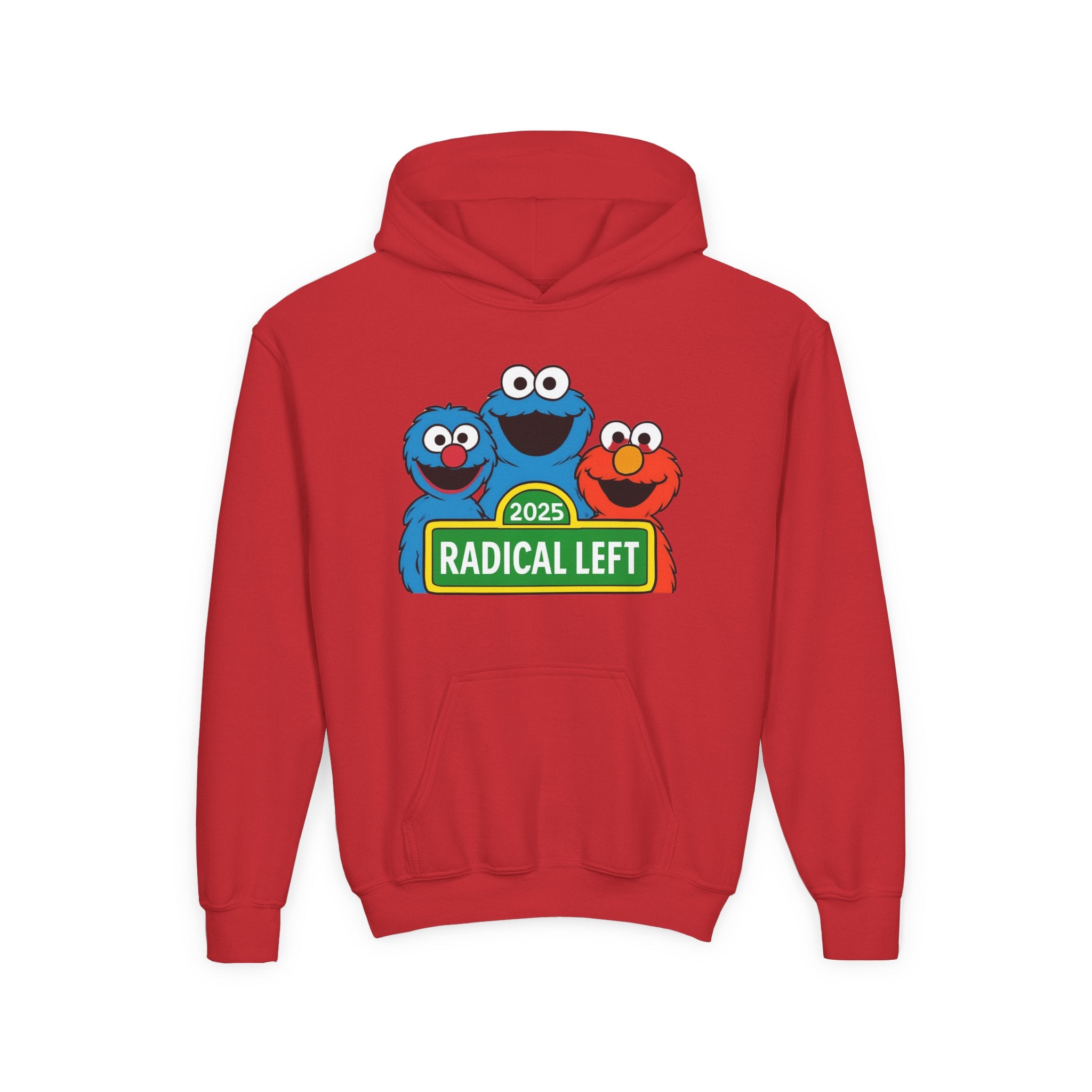Youth Cartoon-Themed Hoodie with "Radical Left 2025" Design, Cozy Sweatshirt for Kids, Perfect for School & Seasonal Celebrations, Gift Idea