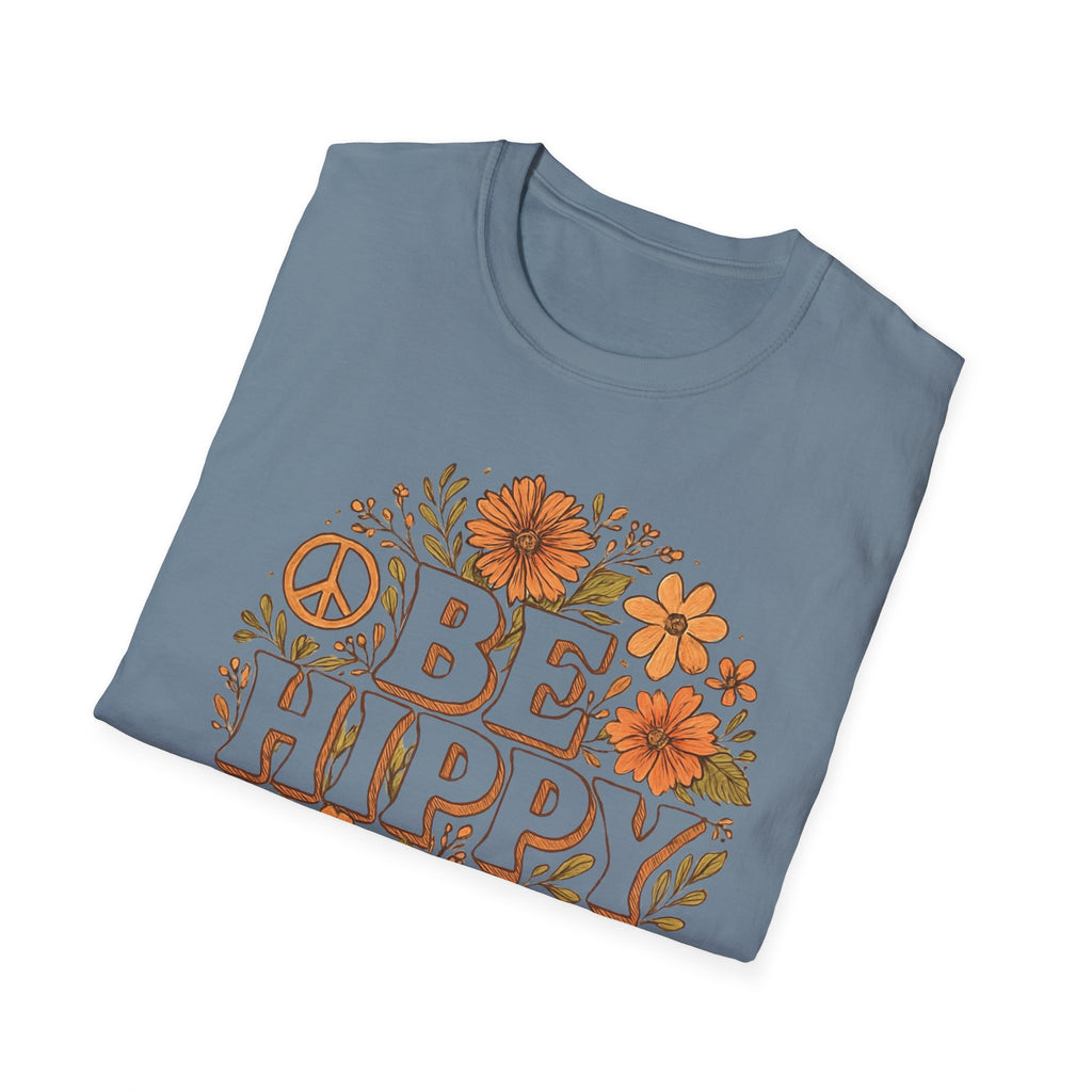 Be Hippy Happy T-Shirt, Boho Tee, Groovy Shirt, Positive Vibes Top, Unisex T Shirt for Men and Women, Be Hippy Be Happy Design