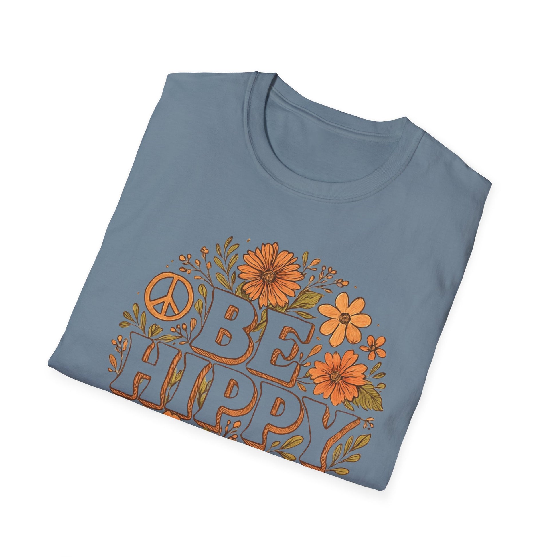Be Hippy Happy T-Shirt, Boho Tee, Groovy Shirt, Positive Vibes Top, Unisex T Shirt for Men and Women, Be Hippy Be Happy Design