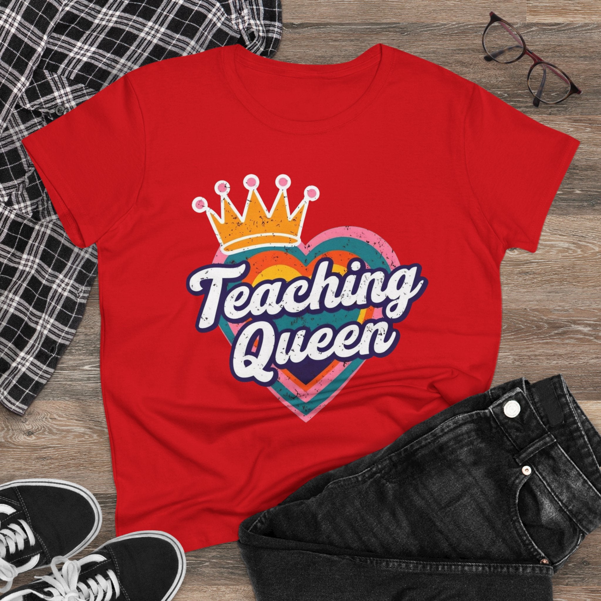 Teaching Queen Tee, Best Teacher Gift Shirt, Midweight Cotton T-Shirt, Teacher Appreciation Top, Female Educator Apparel, School Instructor