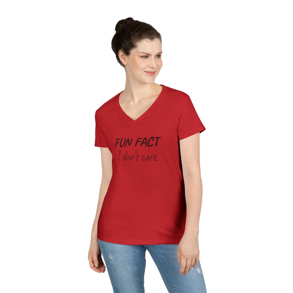 Humorous Ladies' V-Neck T-Shirt - Fun Fact: I Don't Care, Casual Tee, Birthday Gift, Everyday Wear, Funny Quote Shirt
