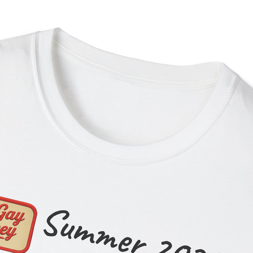 Summer 2025 Merit Badges carnival Unisex Softstyle T-Shirt, Gay Summer Apparel, Camp Vibes Tee, Unique Gifts, Casual Wear for Parties