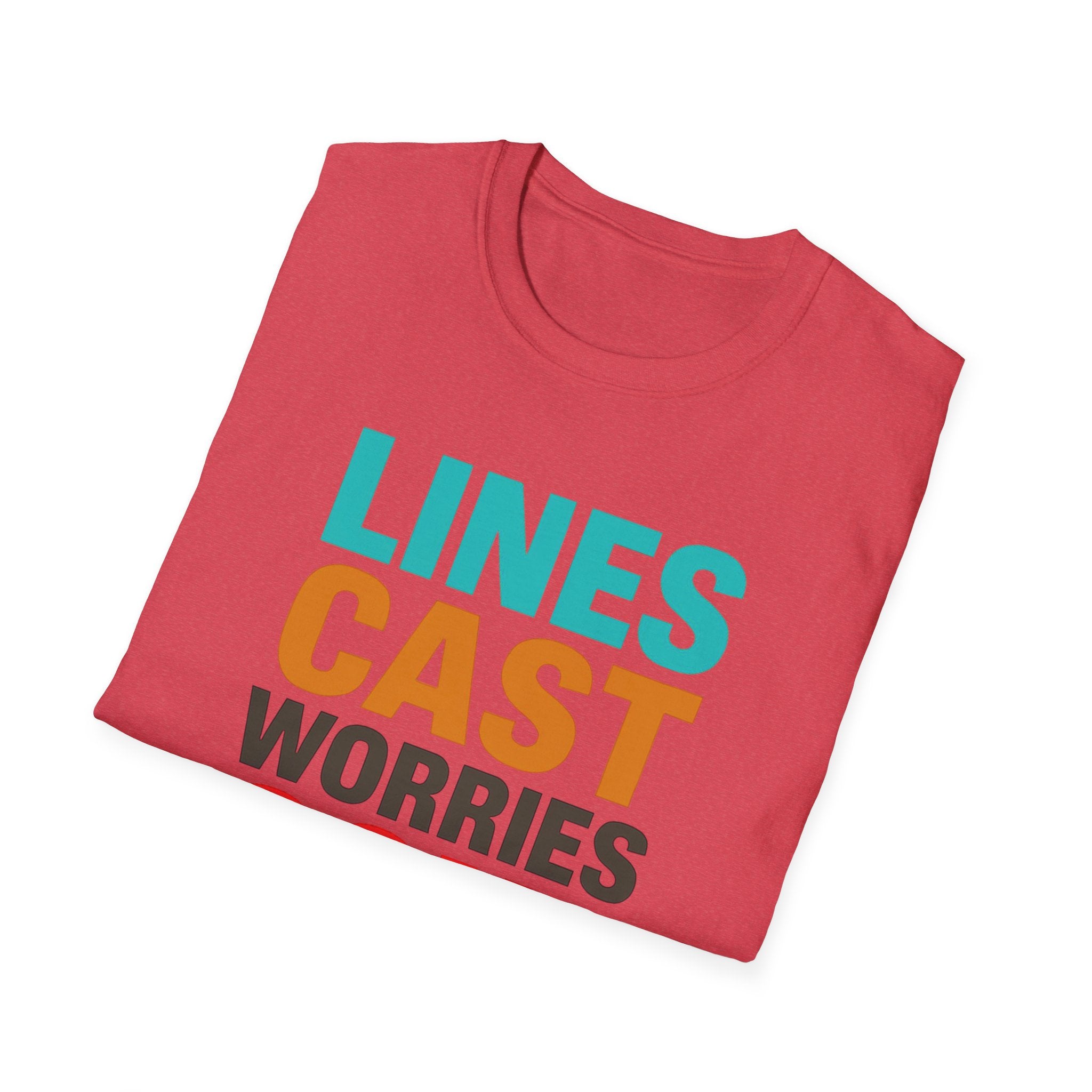 Relaxing Lines cast worries gone T-Shirt - Unisex Softstyle Tee, Casual Wear, Gift for Fishermen, Summer Vibes, Relaxation Shirt