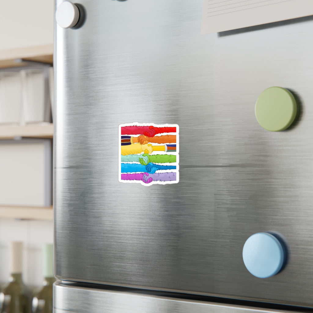 Kindness and diversity matter! Colorful Pride LGBTQ+ anti trump  Colorful Handshake Vinyl Decals, Stickers, Laptop Pride, Friendship Gifts