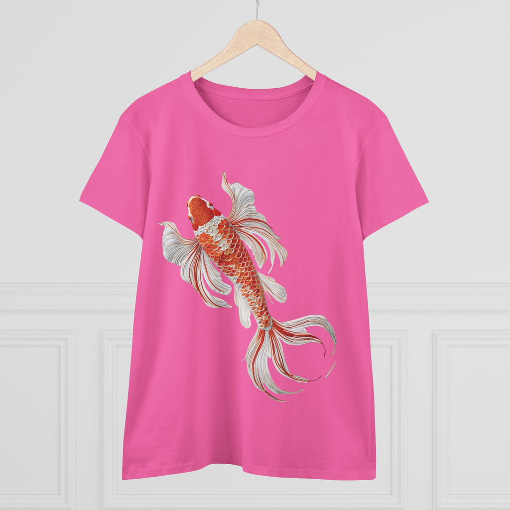 Koi Fish Design Tee for Women, Casual Summer Top, Gift for Nature Lovers, Artistic Cotton Shirt, Ocean Vibe Tee, Everyday Wear