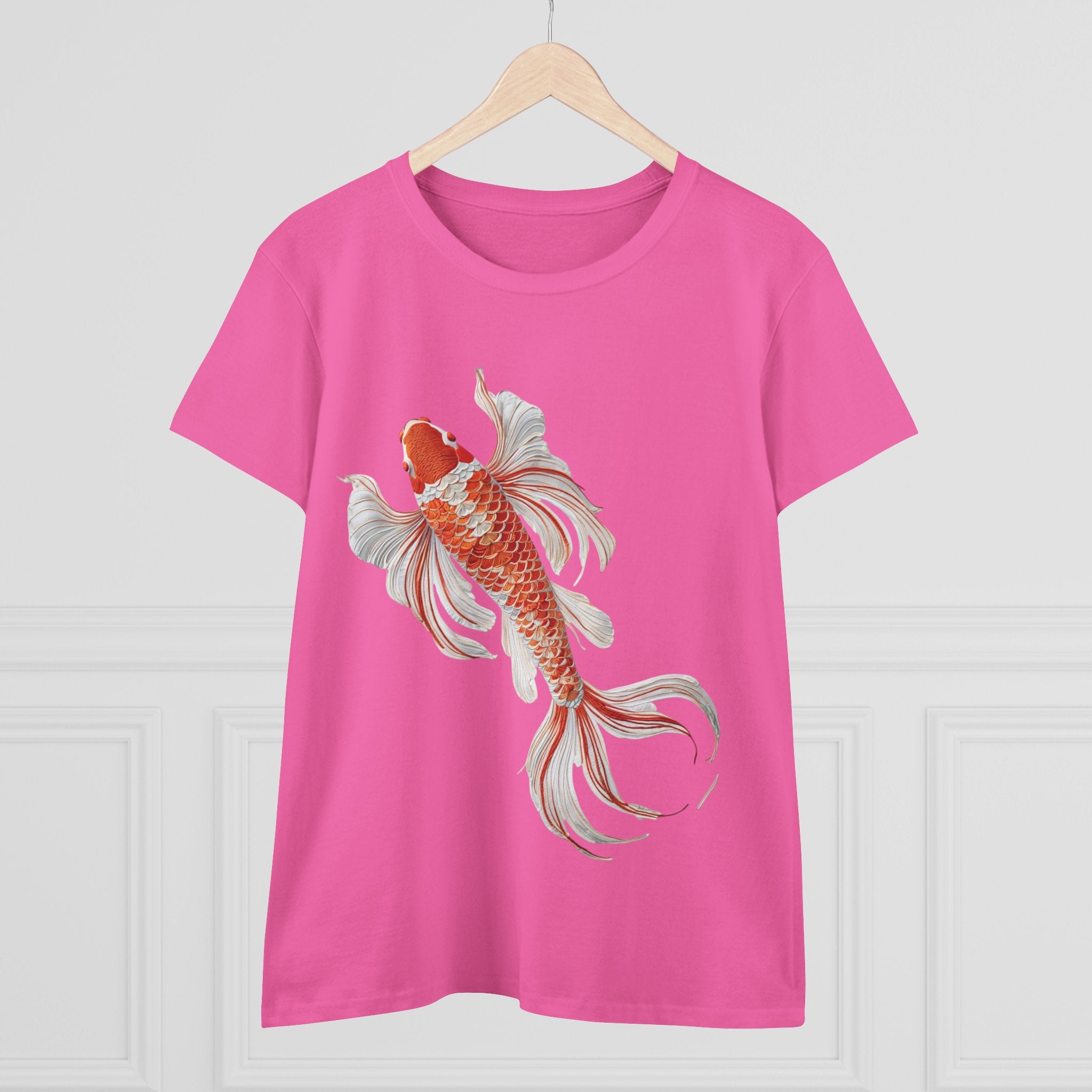 Koi Fish Design Tee for Women, Casual Summer Top, Gift for Nature Lovers, Artistic Cotton Shirt, Ocean Vibe Tee, Everyday Wear