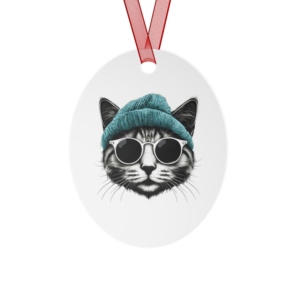 Cat Metal Ornament cool cat, and a beanie metal Christmas ornament