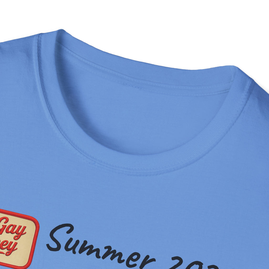 Summer 2025 Merit Badges carnival Unisex Softstyle T-Shirt, Gay Summer Apparel, Camp Vibes Tee, Unique Gifts, Casual Wear for Parties