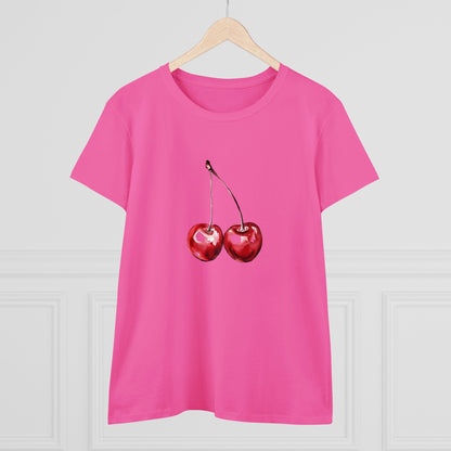 Cherries Tee, Fruit Graphic Shirt, Summer Vibes Top, Women's Cotton T-Shirt, Retro Cherry Print Clothing, Food Lover Gift