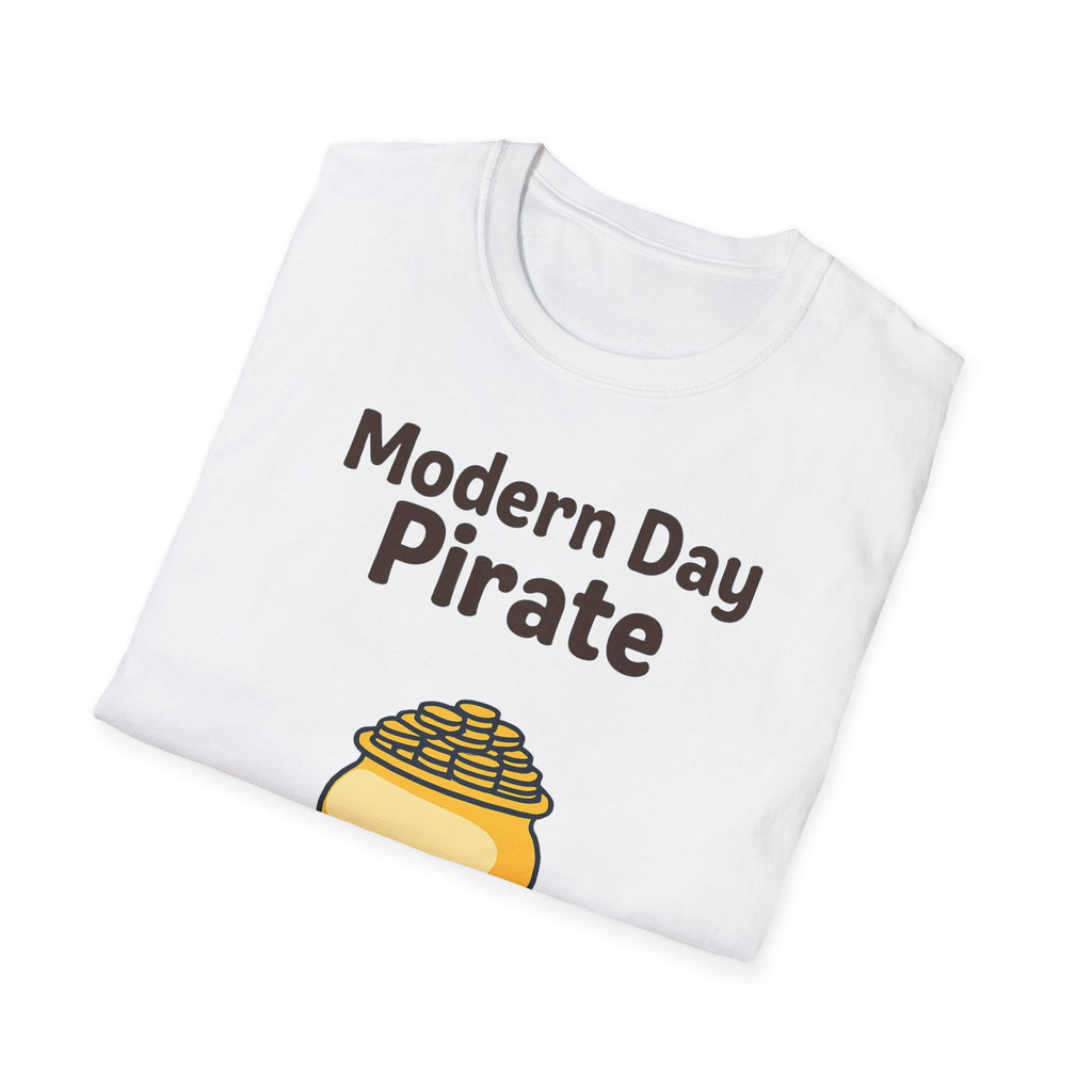 Modern Day Pirate Metal Detector T-Shirt, Relic Coin History Tee, Unisex Softstyle Top, Treasure Hunter Gift, Pirate Lover Shirt