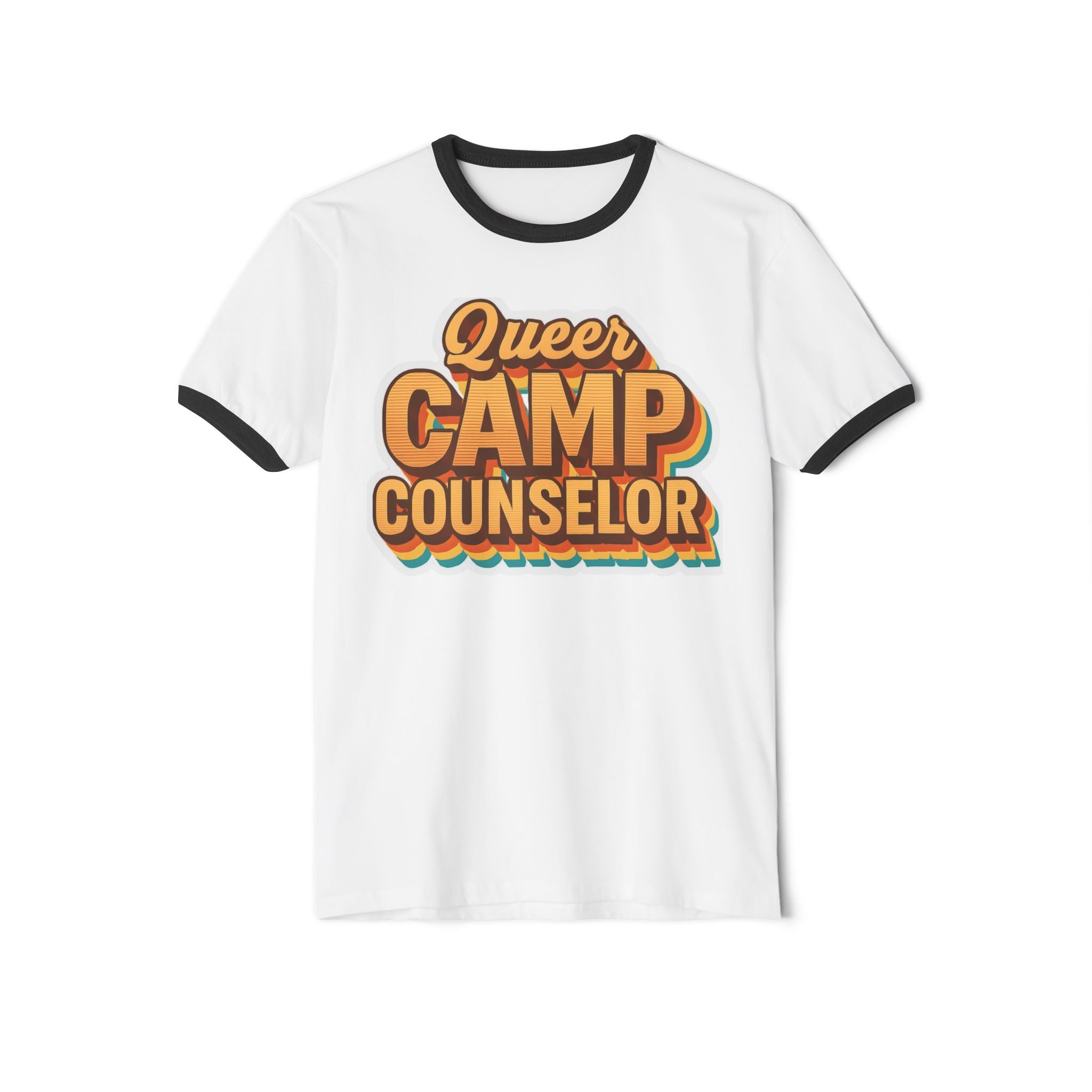 Queer Camp Counselor Ringer T-Shirt, Ptown carnival Unisex Cotton Tee, LGBTQ+ Pride Apparel, Summer Camp Shirt, Fun Outdoor Wear