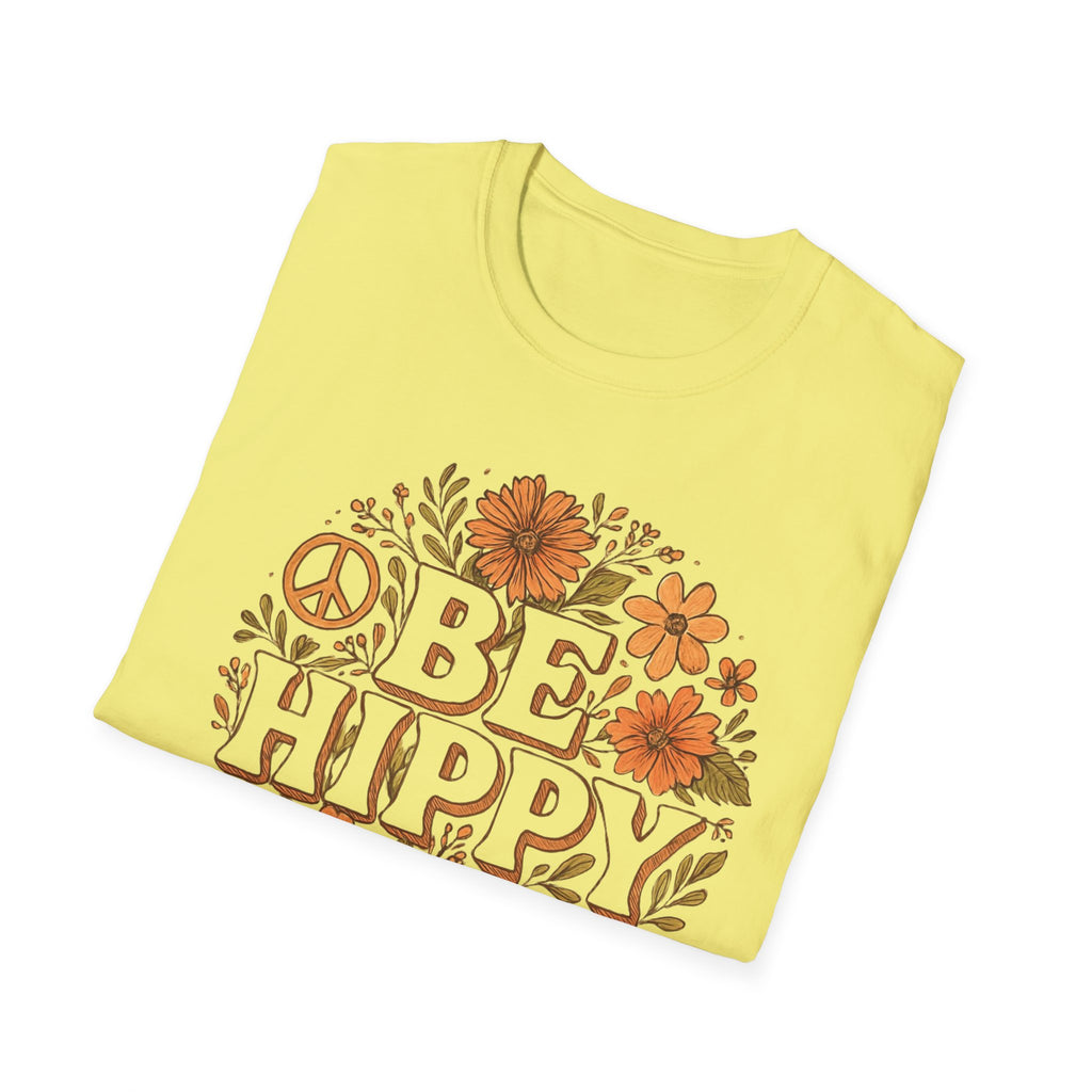 Be Hippy Happy T-Shirt, Boho Tee, Groovy Shirt, Positive Vibes Top, Unisex T Shirt for Men and Women, Be Hippy Be Happy Design