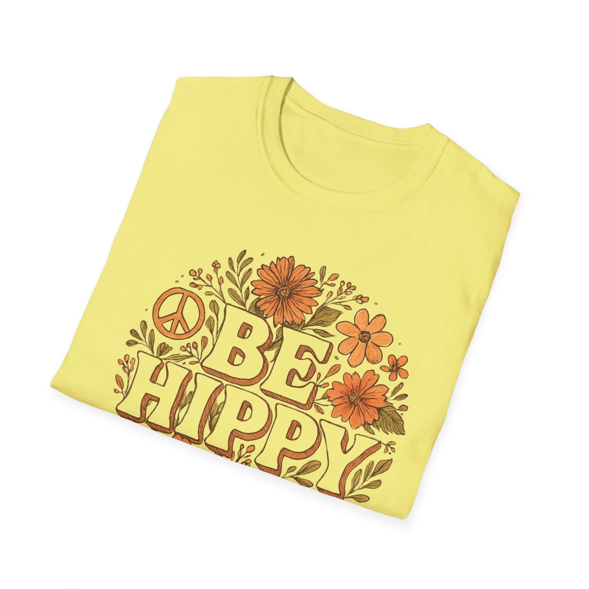 Be Hippy Happy T-Shirt, Boho Tee, Groovy Shirt, Positive Vibes Top, Unisex T Shirt for Men and Women, Be Hippy Be Happy Design