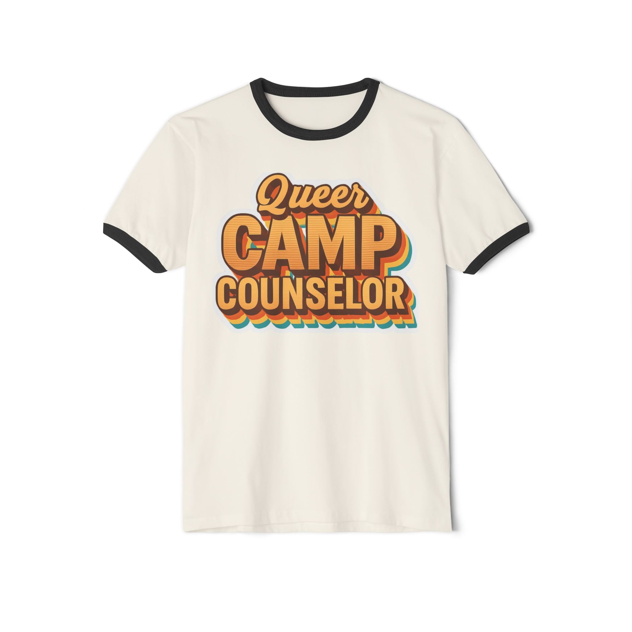 Queer Camp Counselor Ringer T-Shirt, Ptown carnival Unisex Cotton Tee, LGBTQ+ Pride Apparel, Summer Camp Shirt, Fun Outdoor Wear