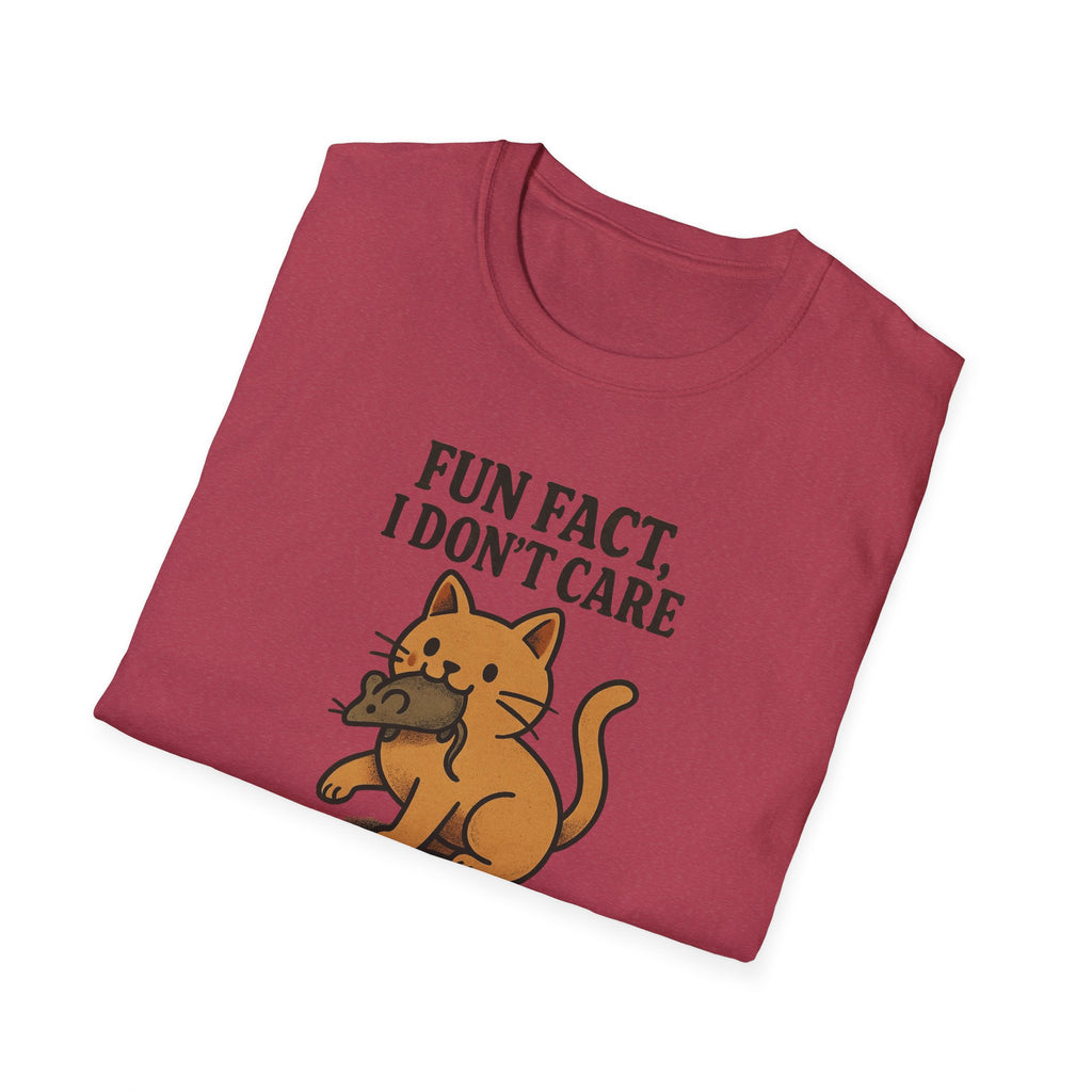 I dont care Sarcastic Cat Lover Unisex Softstyle T-Shirt, Funny Graphic Tee, Zero F's Given Animal Shirt,Humorous Tee for Cat Owners