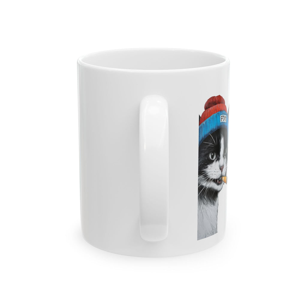 FDT Cool Cat Ceramic Mug - Fun Gift for Cat Lovers, Unique Coffee Mug, Whimsical Cat Mug, Pet Lover Gift, Quirky Tea Mug