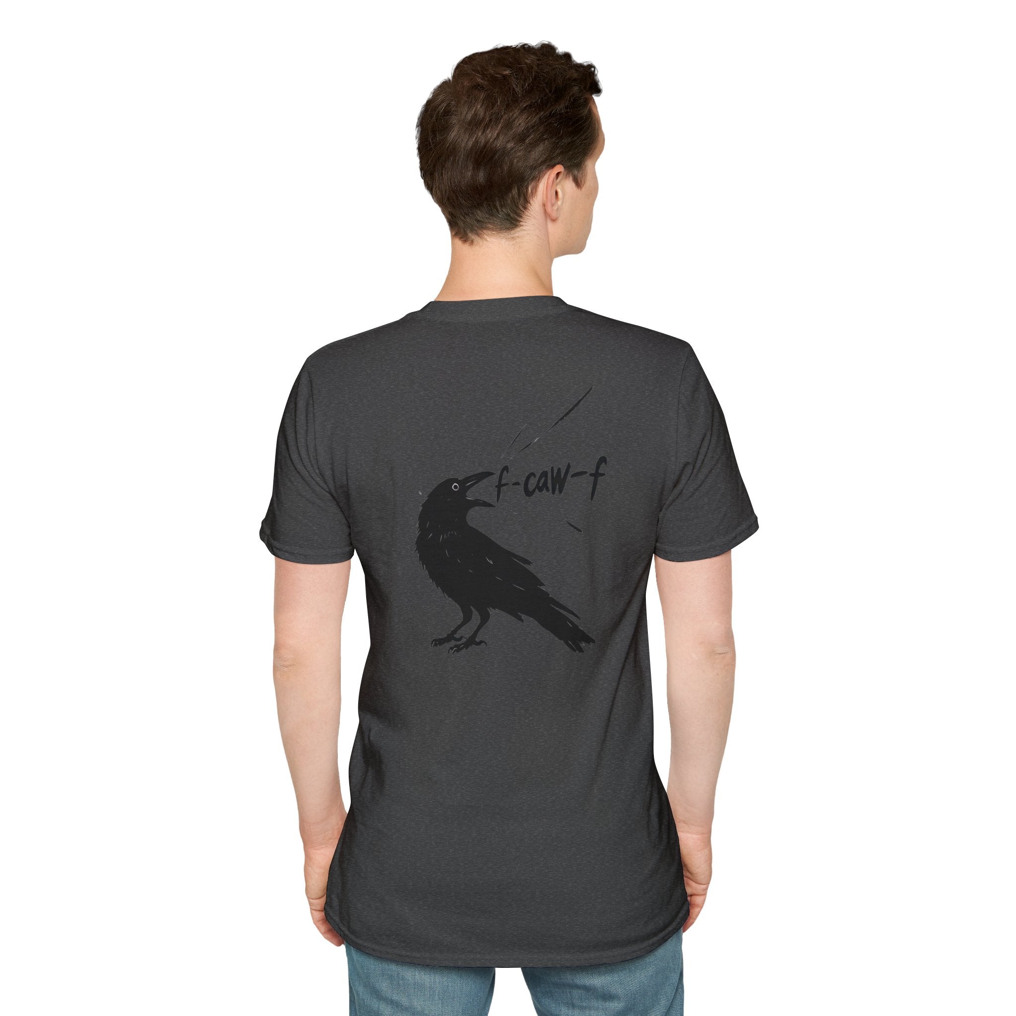 F Off Crow Bird Lover back of shirt design Unisex Softstyle T-Shirt, Sarcastic Graphic Tee for Bird Enthusiasts, F Off Tee, Unique Gift, F-Caw-F Christmas gift