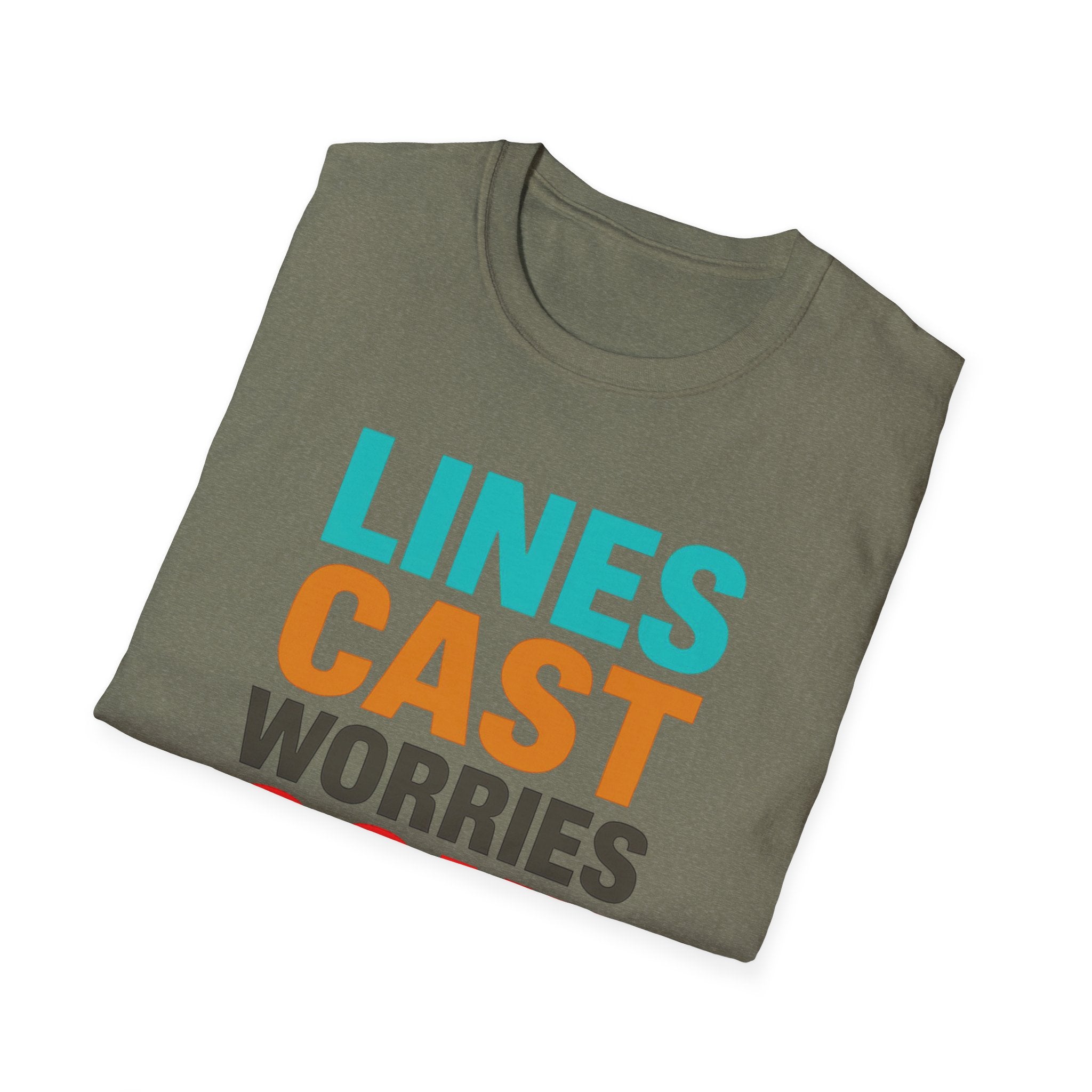Relaxing Lines cast worries gone T-Shirt - Unisex Softstyle Tee, Casual Wear, Gift for Fishermen, Summer Vibes, Relaxation Shirt