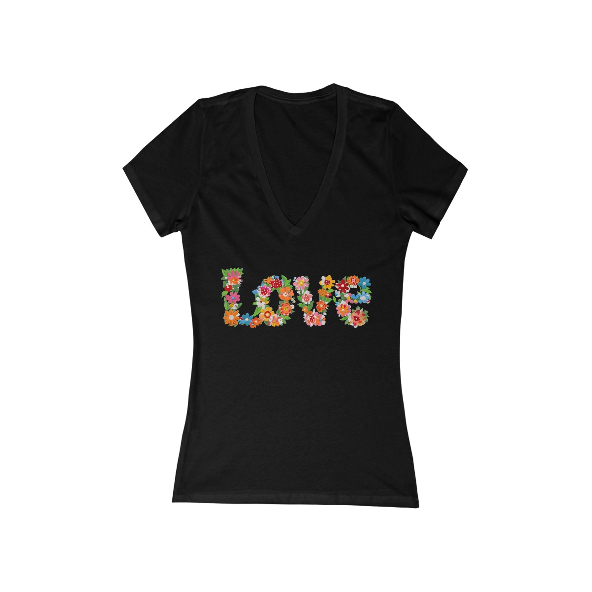 Floral Love Tee Womens Deep V-Neck Short Sleeve Shirt, Summer Fashion, Gift for Her, Mothers Day, Casual Wear, Birthday Gift