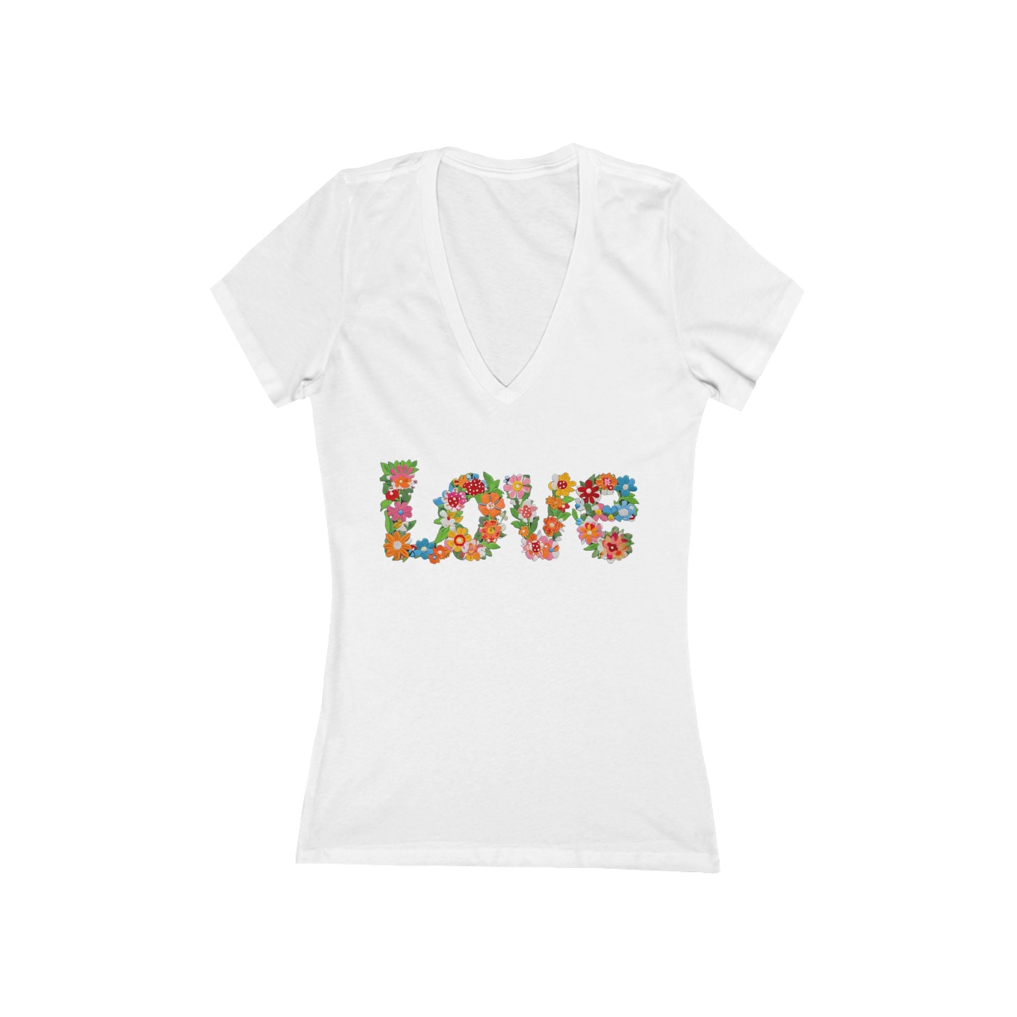 Floral Love Tee Womens Deep V-Neck Short Sleeve Shirt, Summer Fashion, Gift for Her, Mothers Day, Casual Wear, Birthday Gift