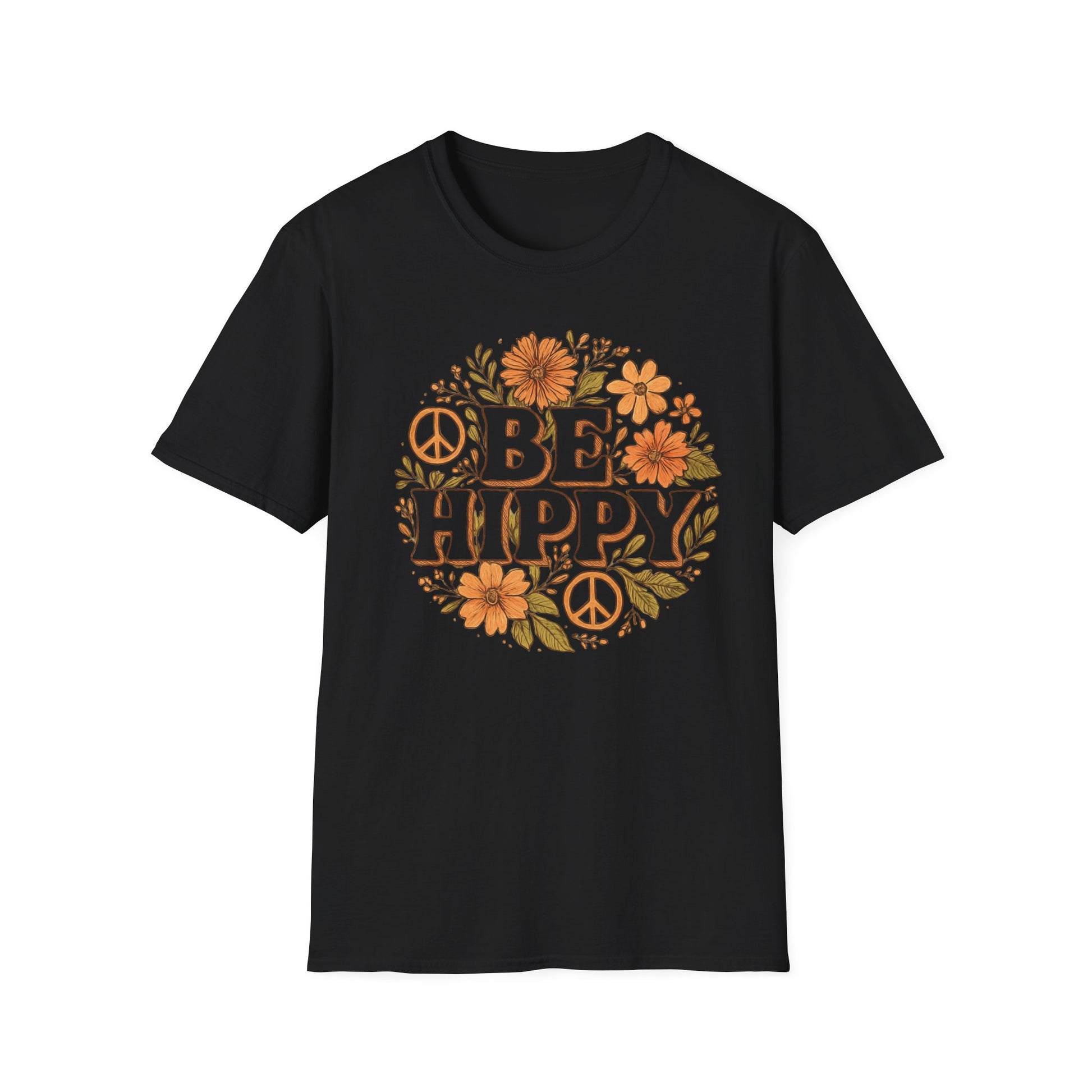 Be Hippy Happy T-Shirt, Boho Tee, Groovy Shirt, Positive Vibes Top, Unisex T Shirt for Men and Women, Be Hippy Be Happy Design