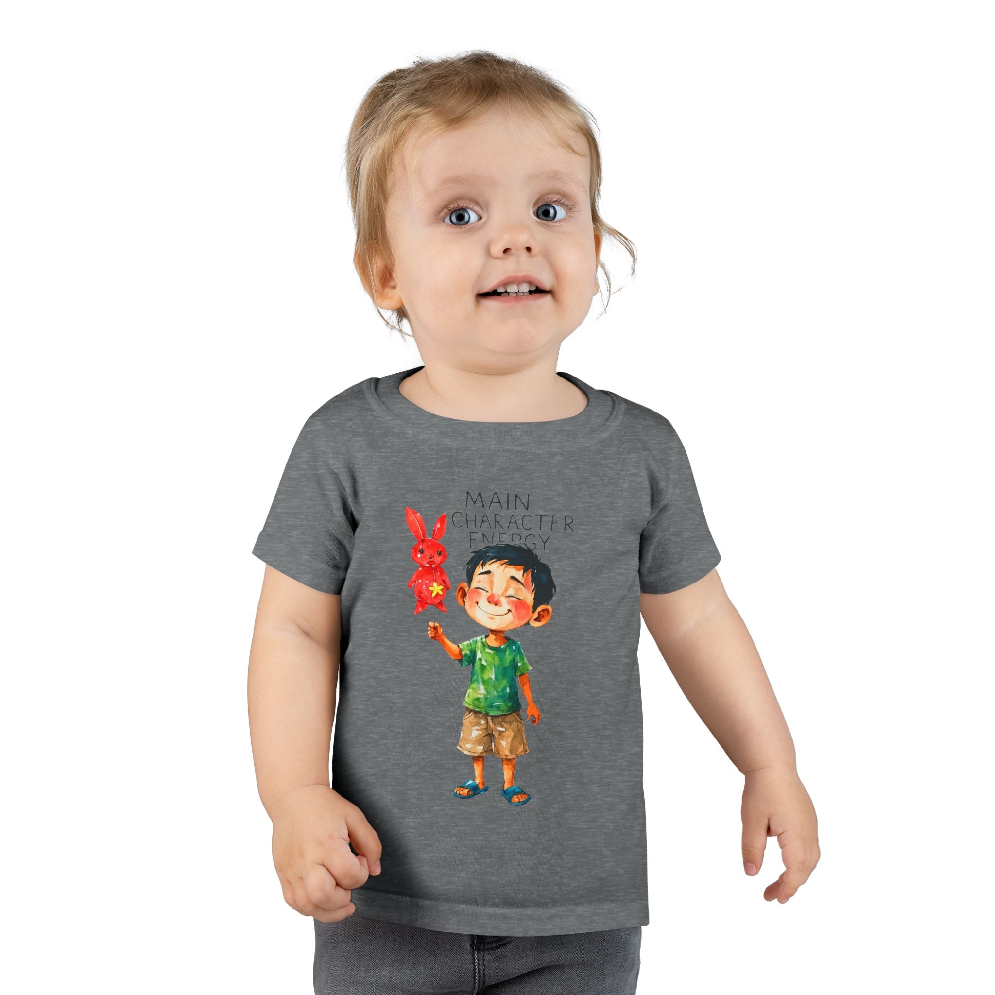 Main Character Energy boys Playful Toddler T-Shirt with Bunny Cute Kids Tee, Fun Spring Outfit, Perfect Birthday Gift,  Adventure Wear